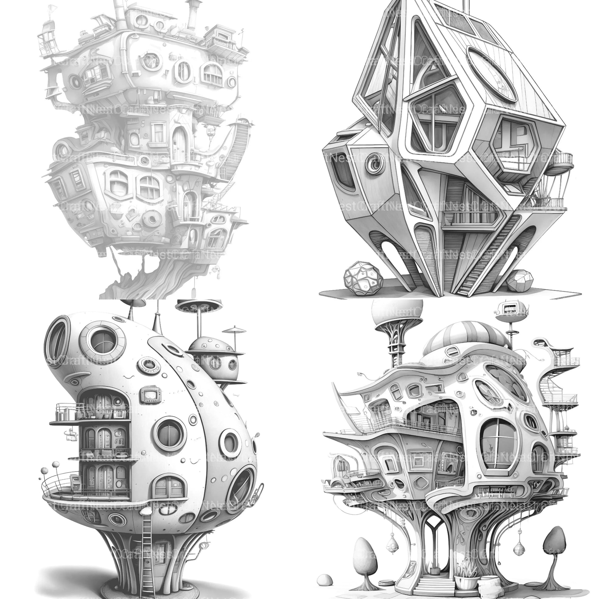 Futuristic Tiny House Coloring Book - CraftNest - Digital Crafting and Art
