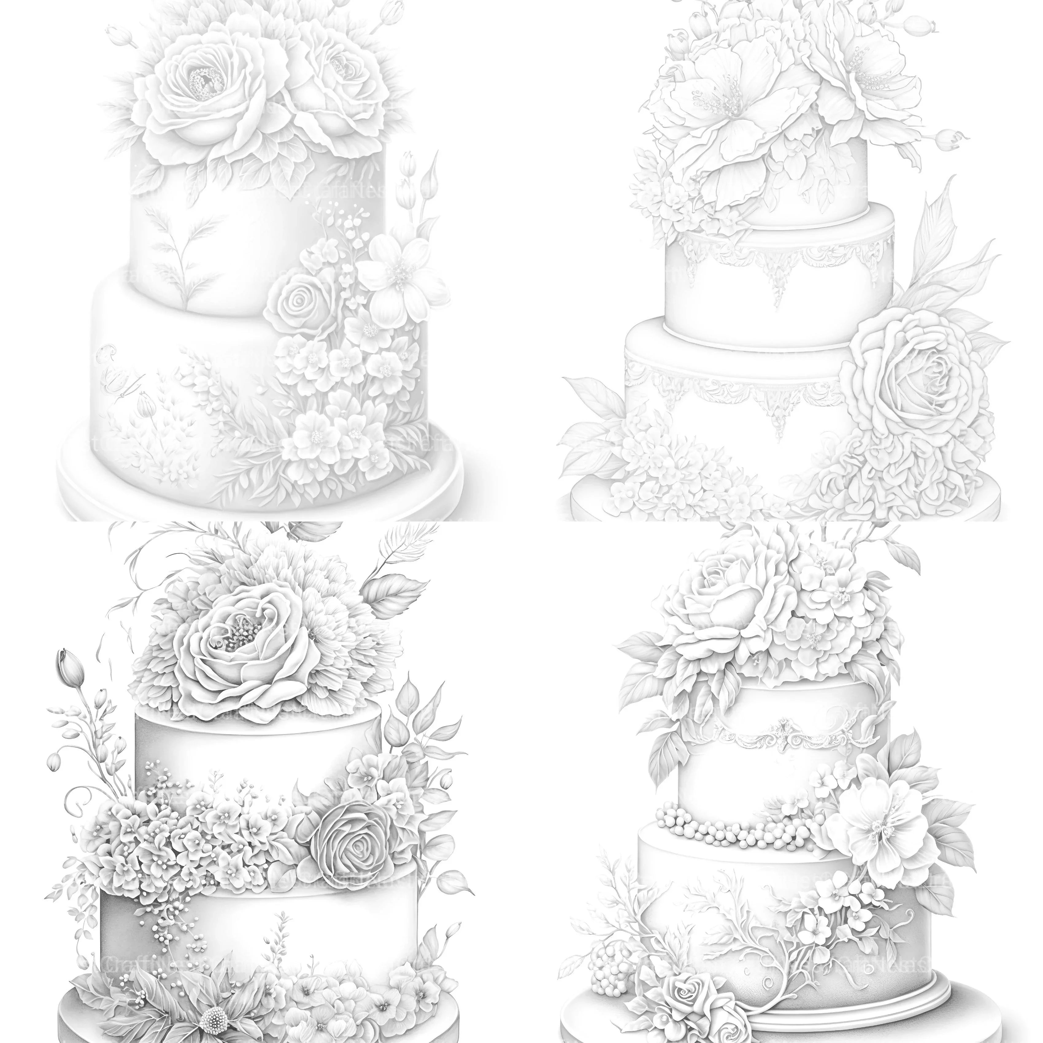 Floral Wedding Cake Coloring Book - CraftNest - Digital Crafting and Art