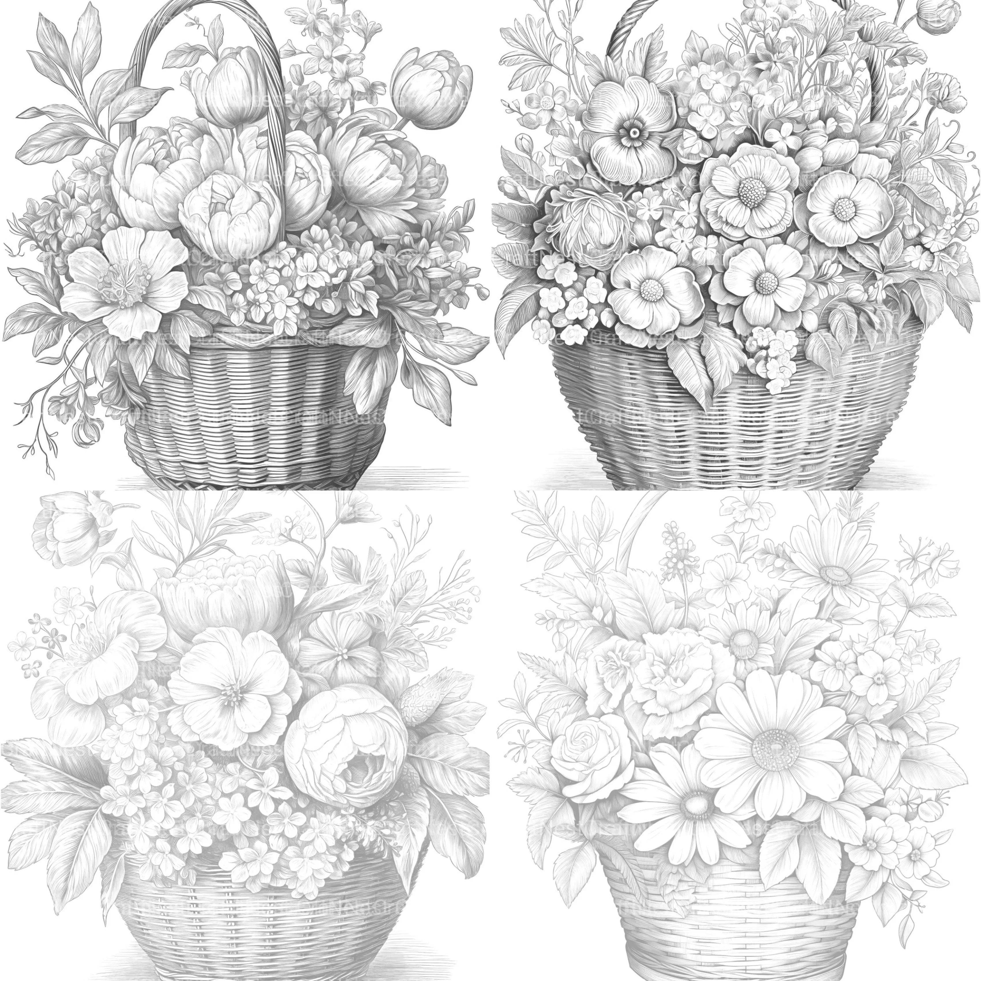 Flower Basket Coloring Book - CraftNest - Digital Crafting and Art