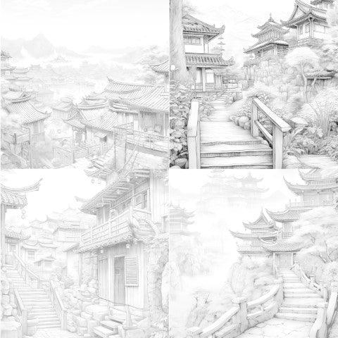 Old Chinese Villages Coloring Book - CraftNest - Digital Crafting and Art