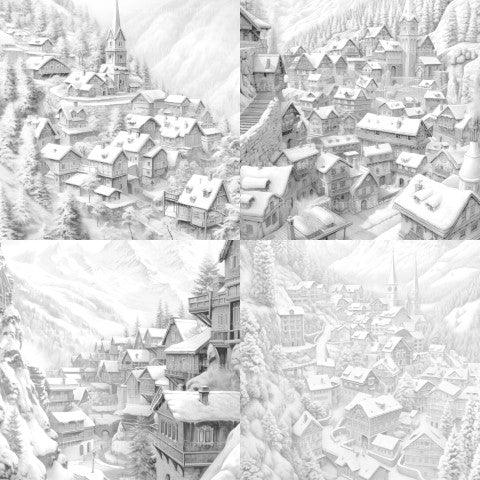 Winter Villages Coloring Book - CraftNest - Digital Crafting and Art