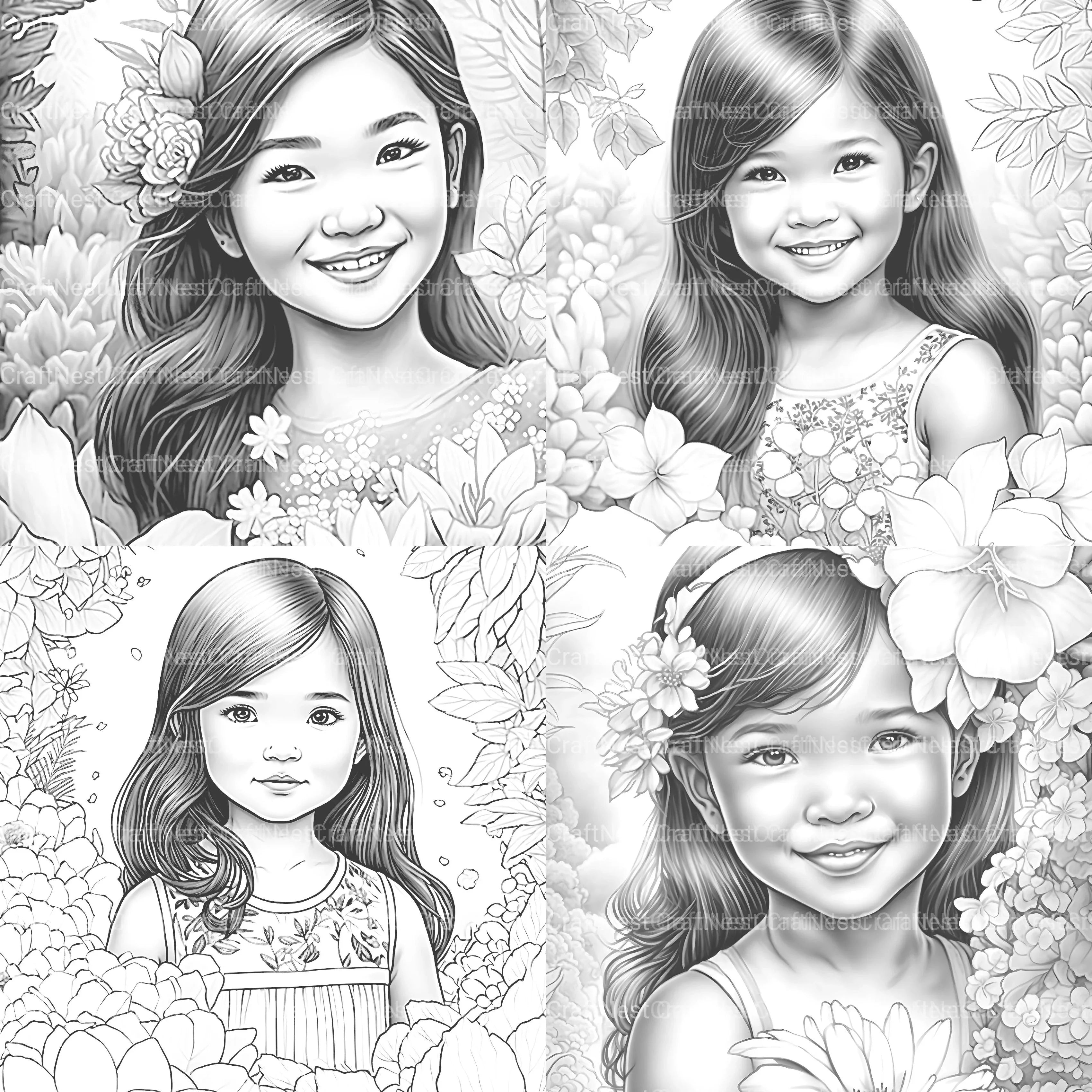 Asian Flower Girl Coloring Book - CraftNest - Digital Crafting and Art