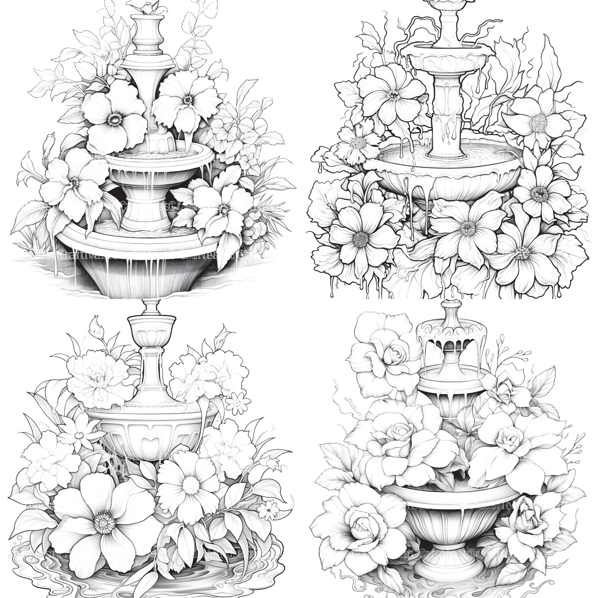 Blooming Fountain Coloring Book - CraftNest - Digital Crafting and Art