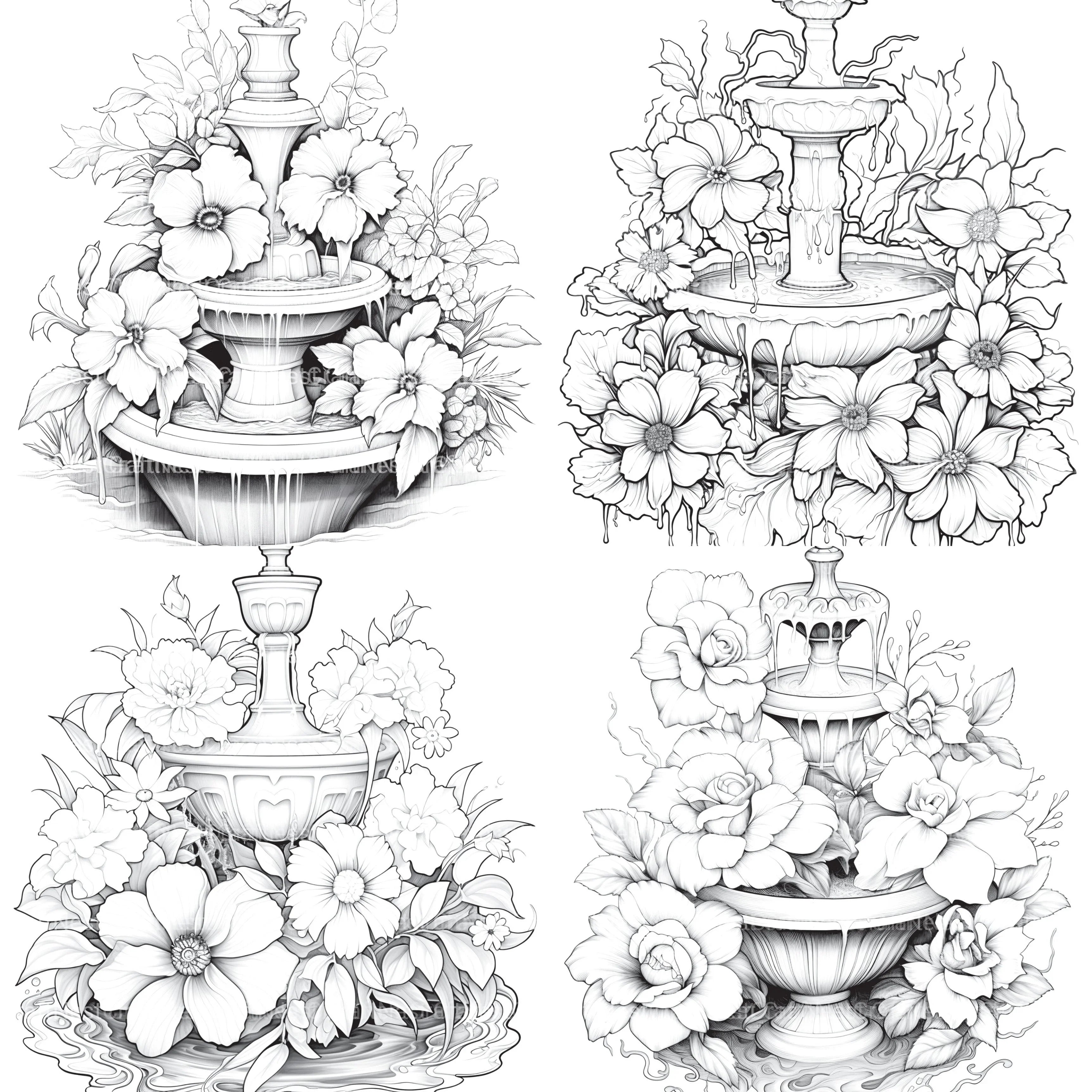 Blooming Fountain Coloring Book - CraftNest - Digital Crafting and Art