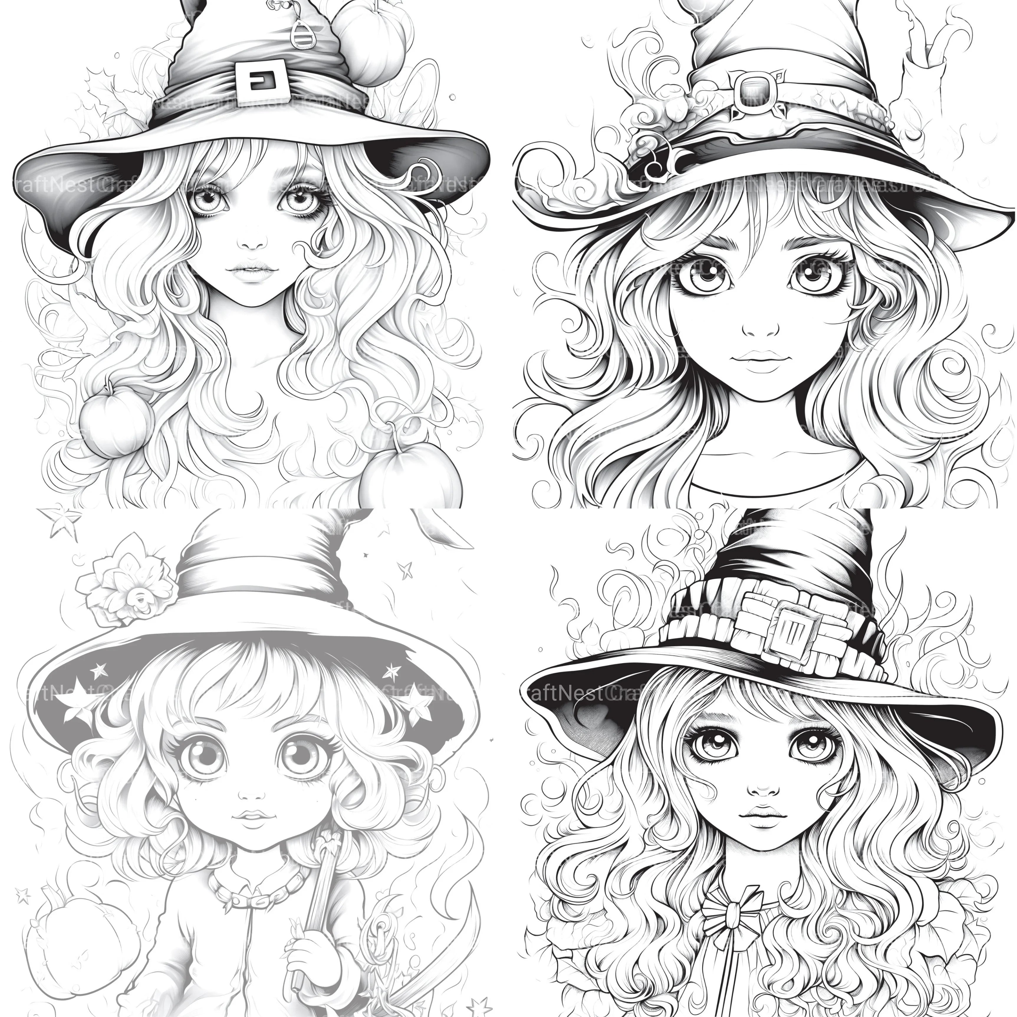 Cute Witch Coloring Book - CraftNest - Digital Crafting and Art