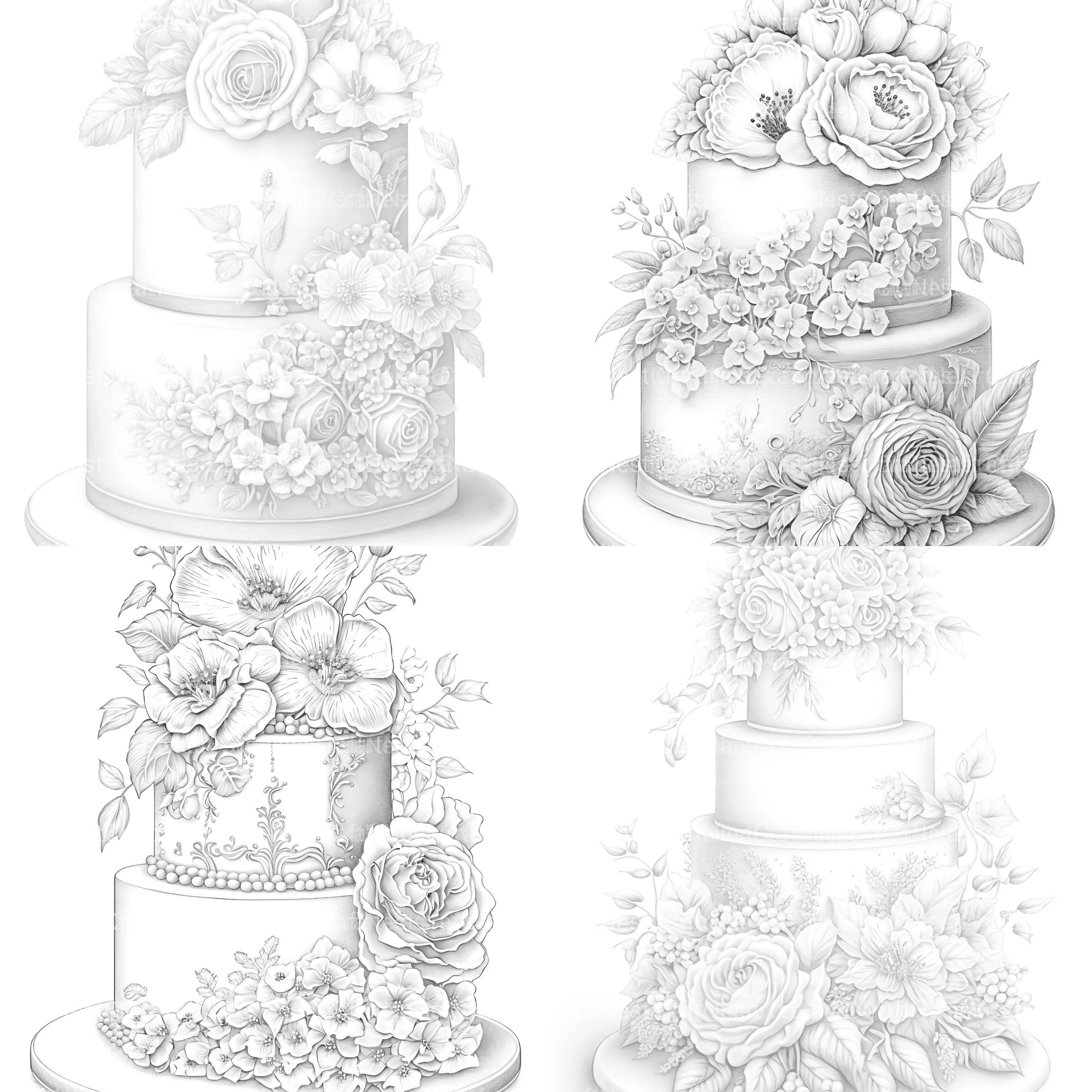 Floral Wedding Cake Coloring Book - CraftNest - Digital Crafting and Art