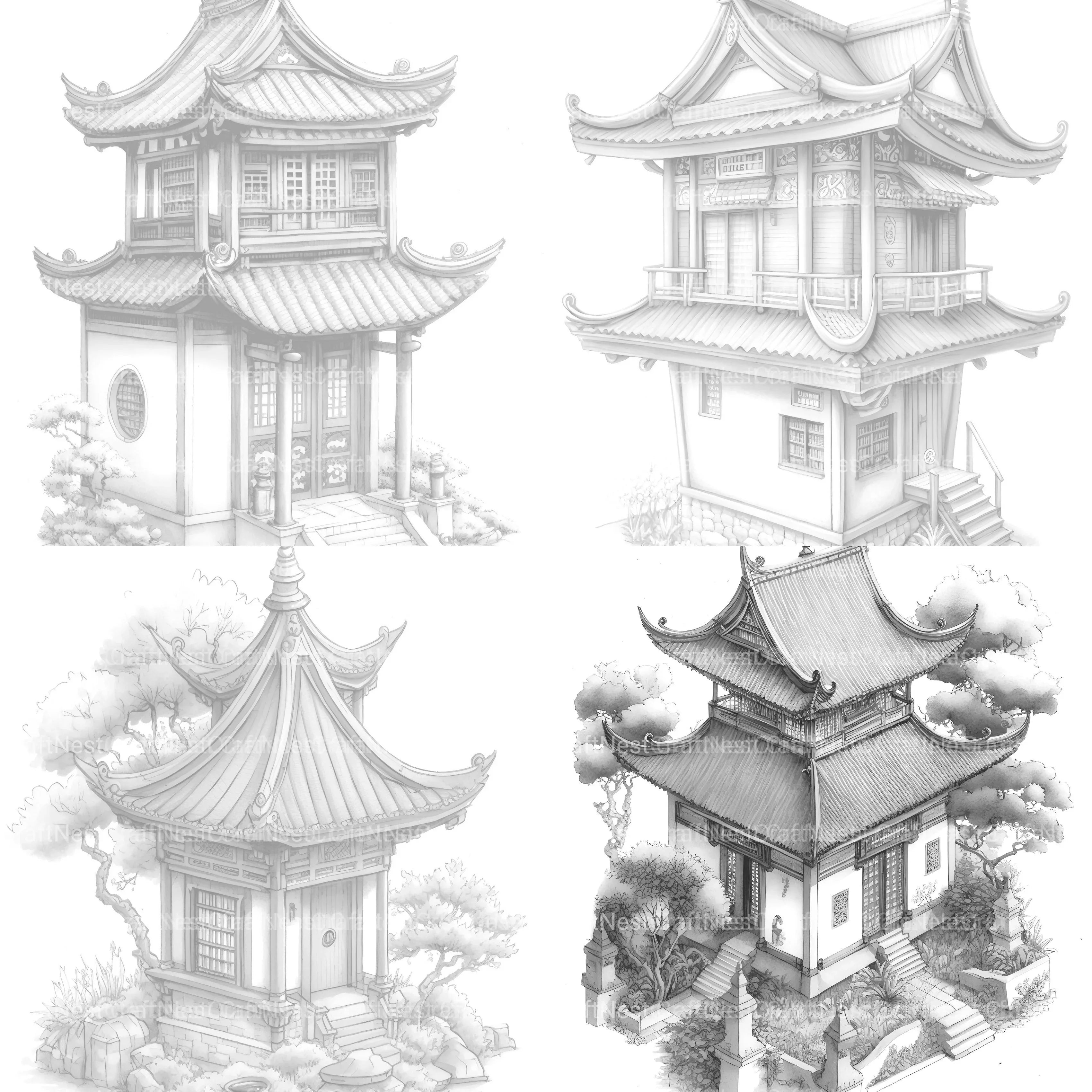 Chinese Tiny House Coloring Book - CraftNest - Digital Crafting and Art