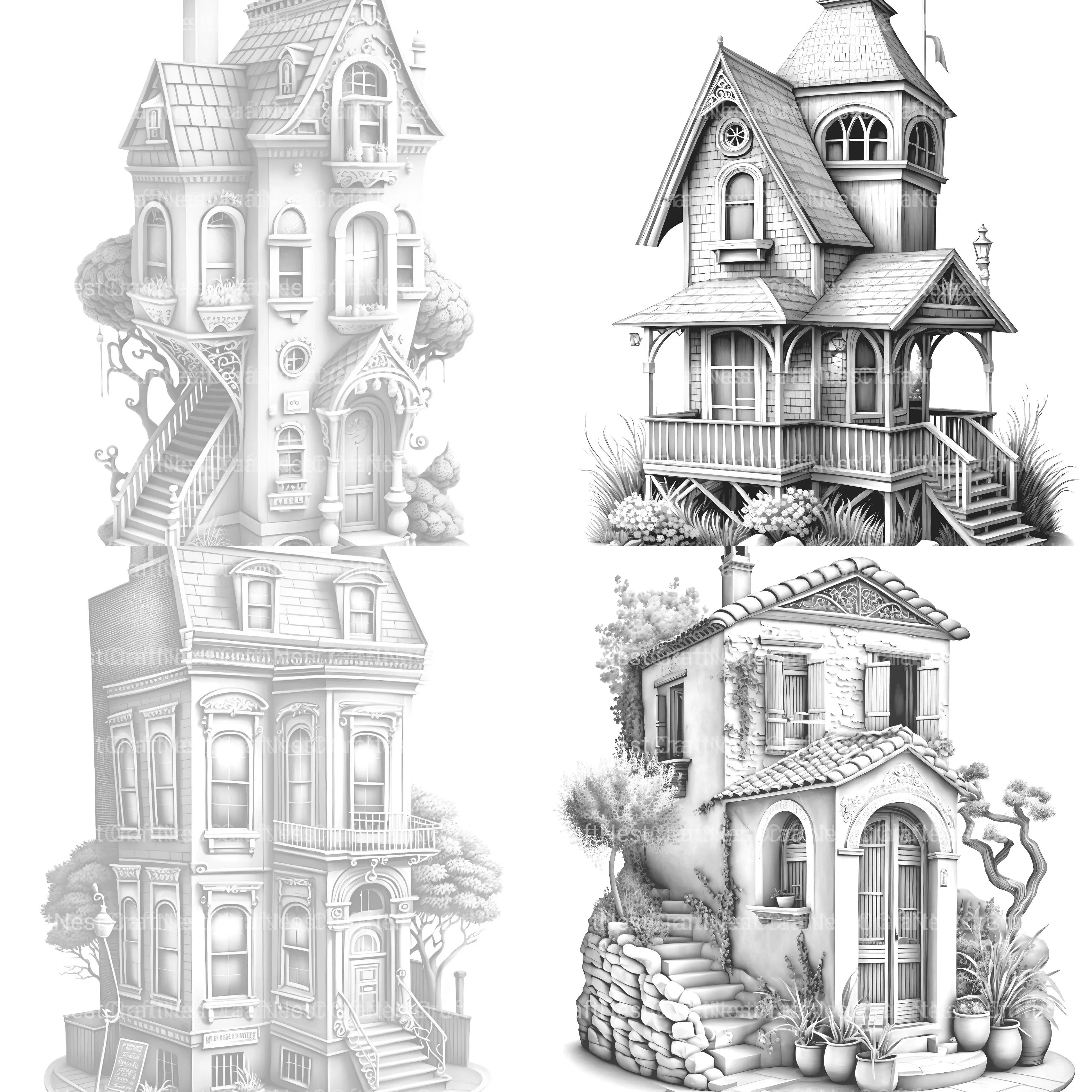 Mixed Style Tiny House Coloring Book - CraftNest - Digital Crafting and Art
