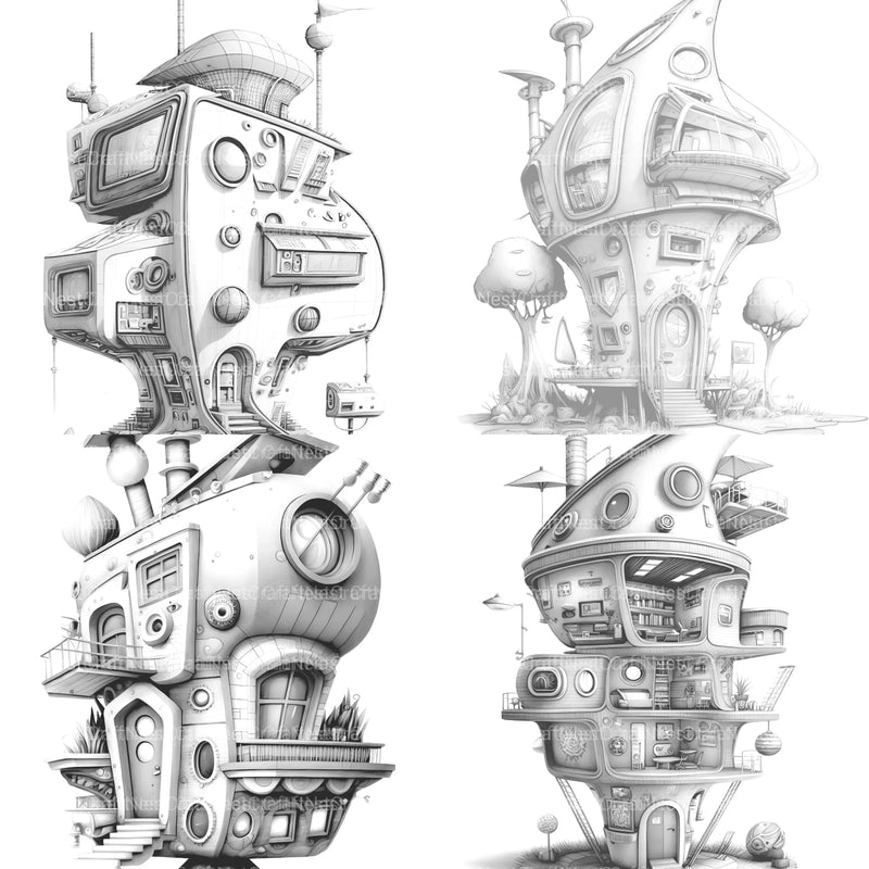 Futuristic Tiny House Coloring Book - CraftNest - Digital Crafting and Art
