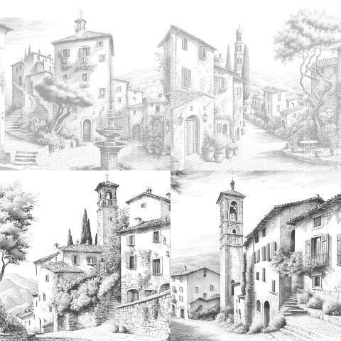 Italian Village Landscapes Coloring Book - CraftNest - Digital Crafting and Art