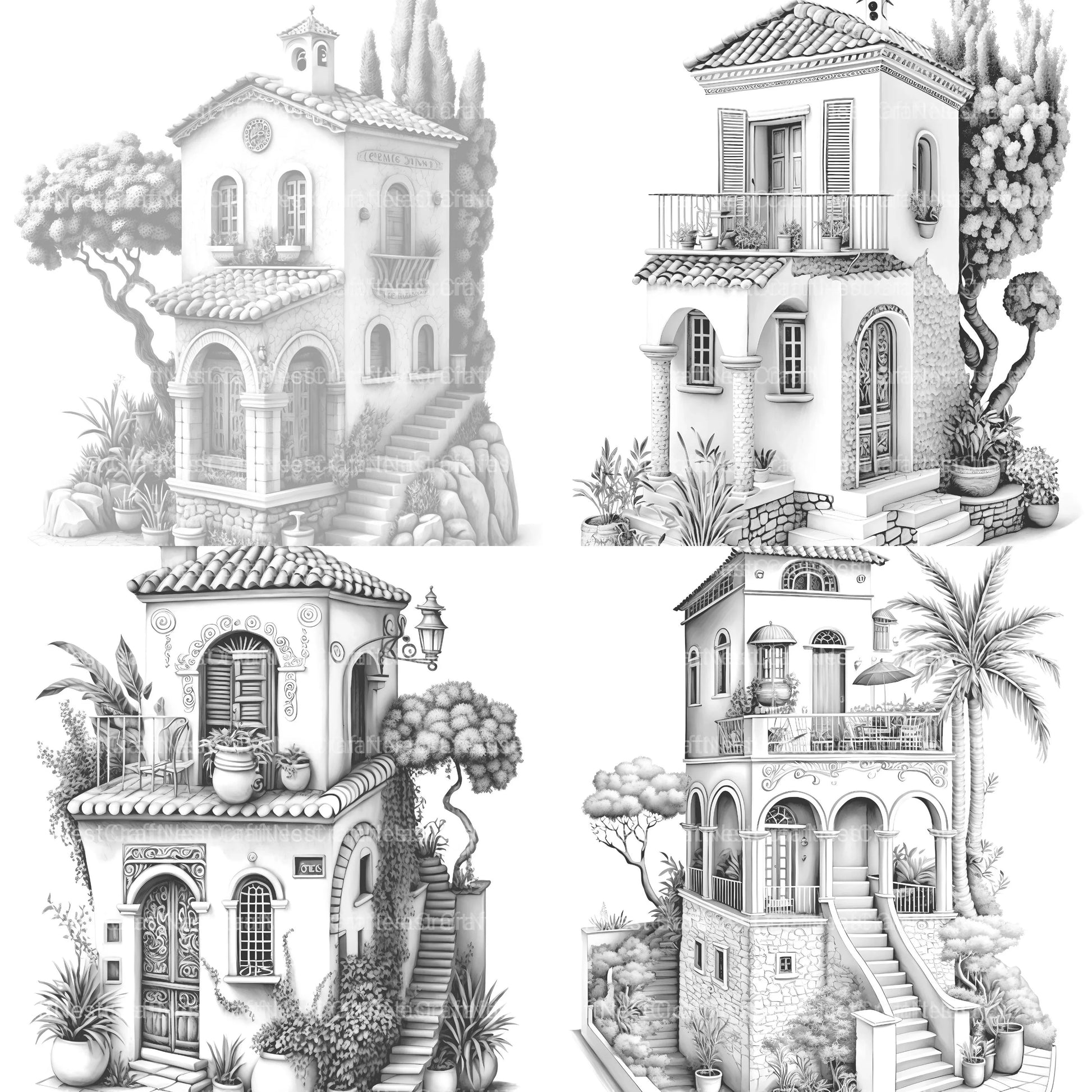 Mediterranean Tiny House Coloring Book - CraftNest - Digital Crafting and Art