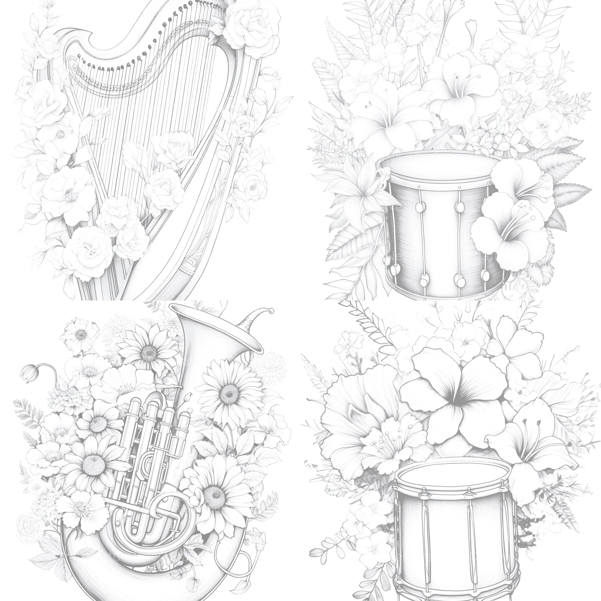 Flower Instrument Coloring Book - CraftNest - Digital Crafting and Art