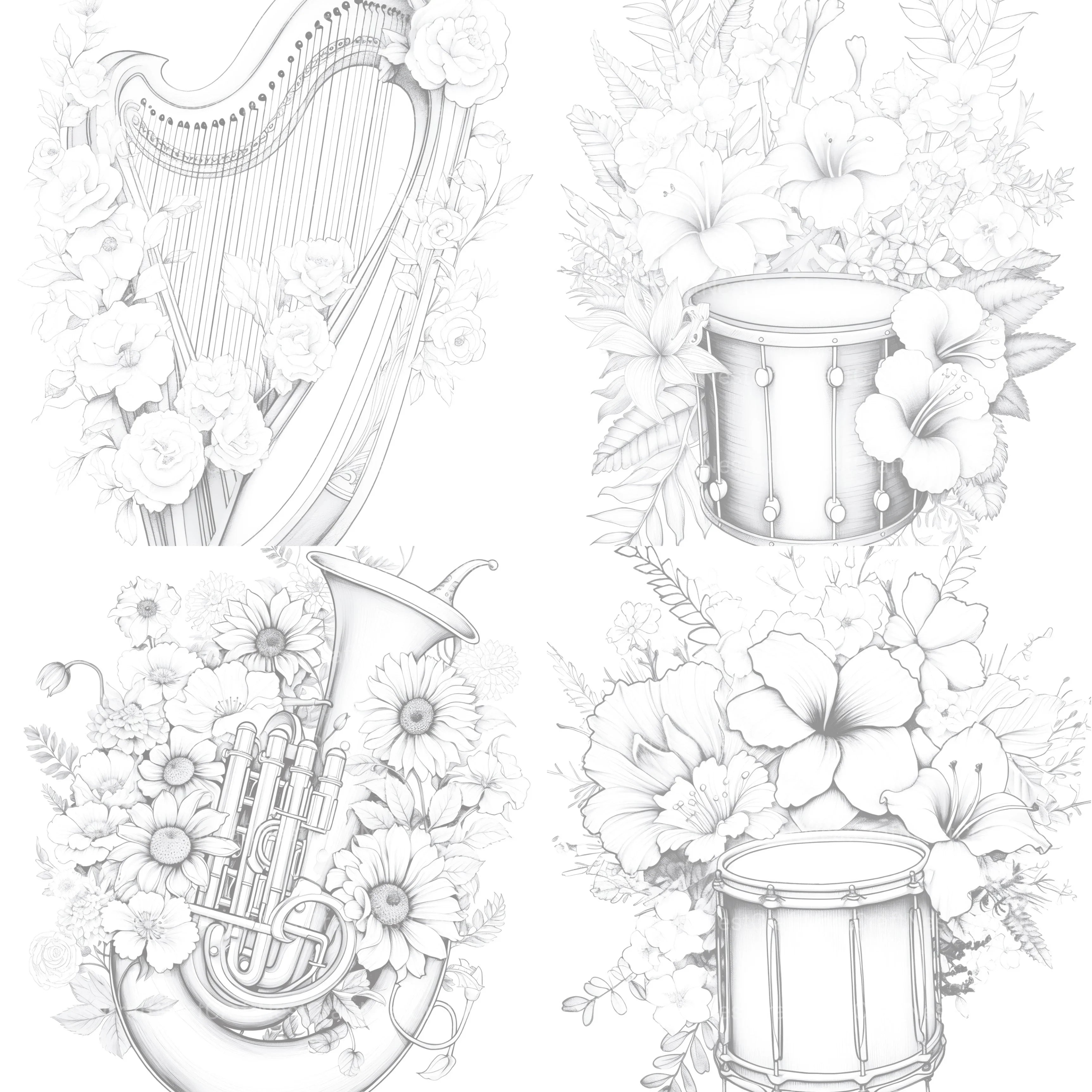 Flower Instrument Coloring Book - CraftNest - Digital Crafting and Art