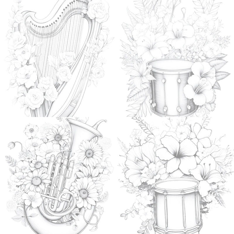 Flower Instrument Coloring Book - CraftNest - Digital Crafting and Art