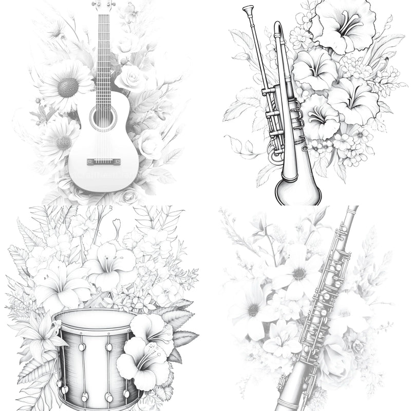 Flower Instrument Coloring Book - CraftNest - Digital Crafting and Art
