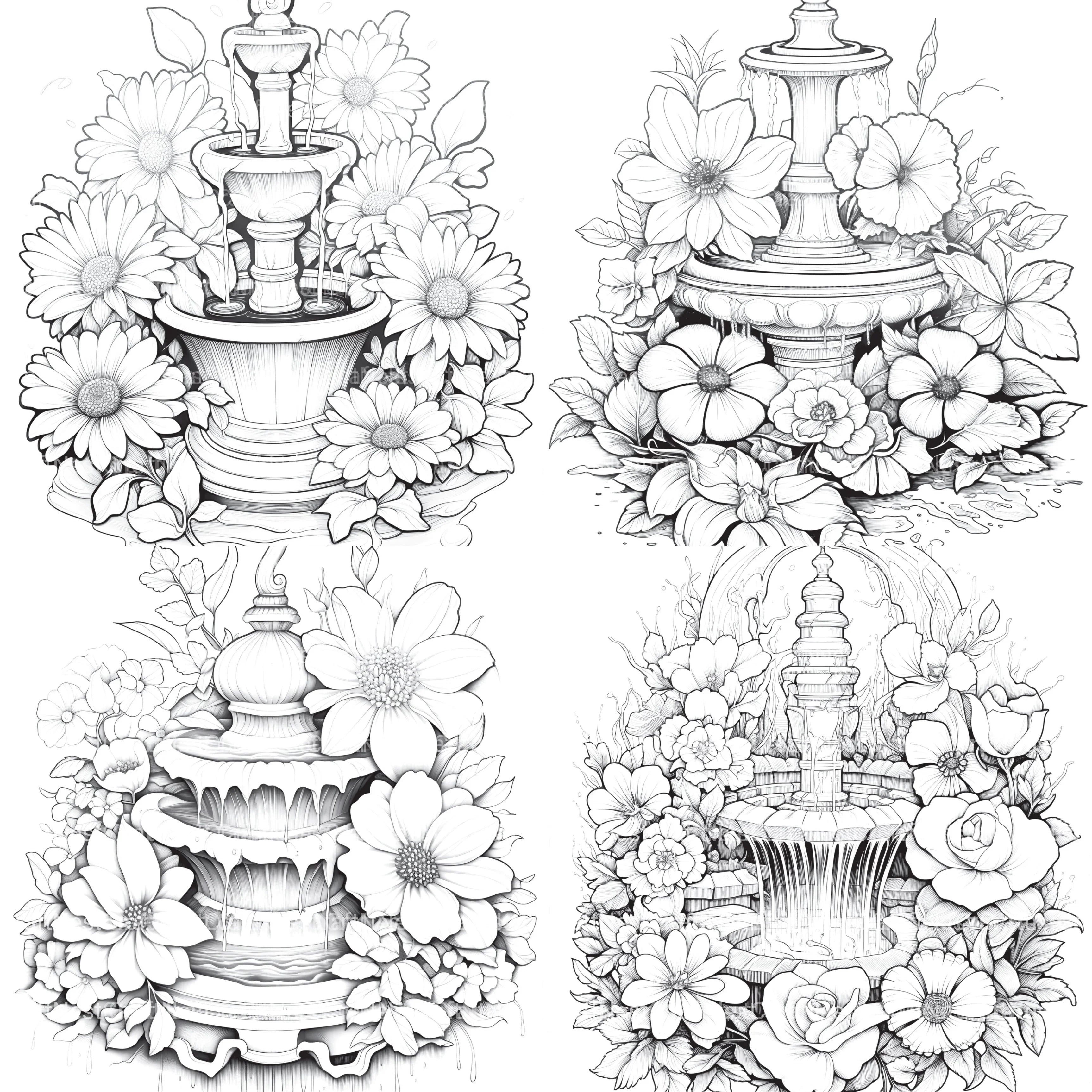 Blooming Fountain Coloring Book - CraftNest - Digital Crafting and Art