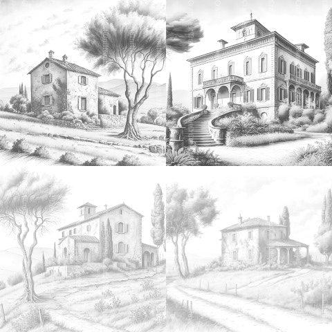 Old Italian Country Houses Coloring Book - CraftNest - Digital Crafting and Art