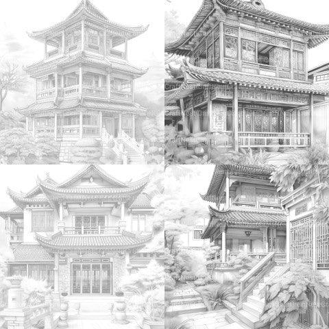 Chinese Architecture Coloring Book - CraftNest - Digital Crafting and Art