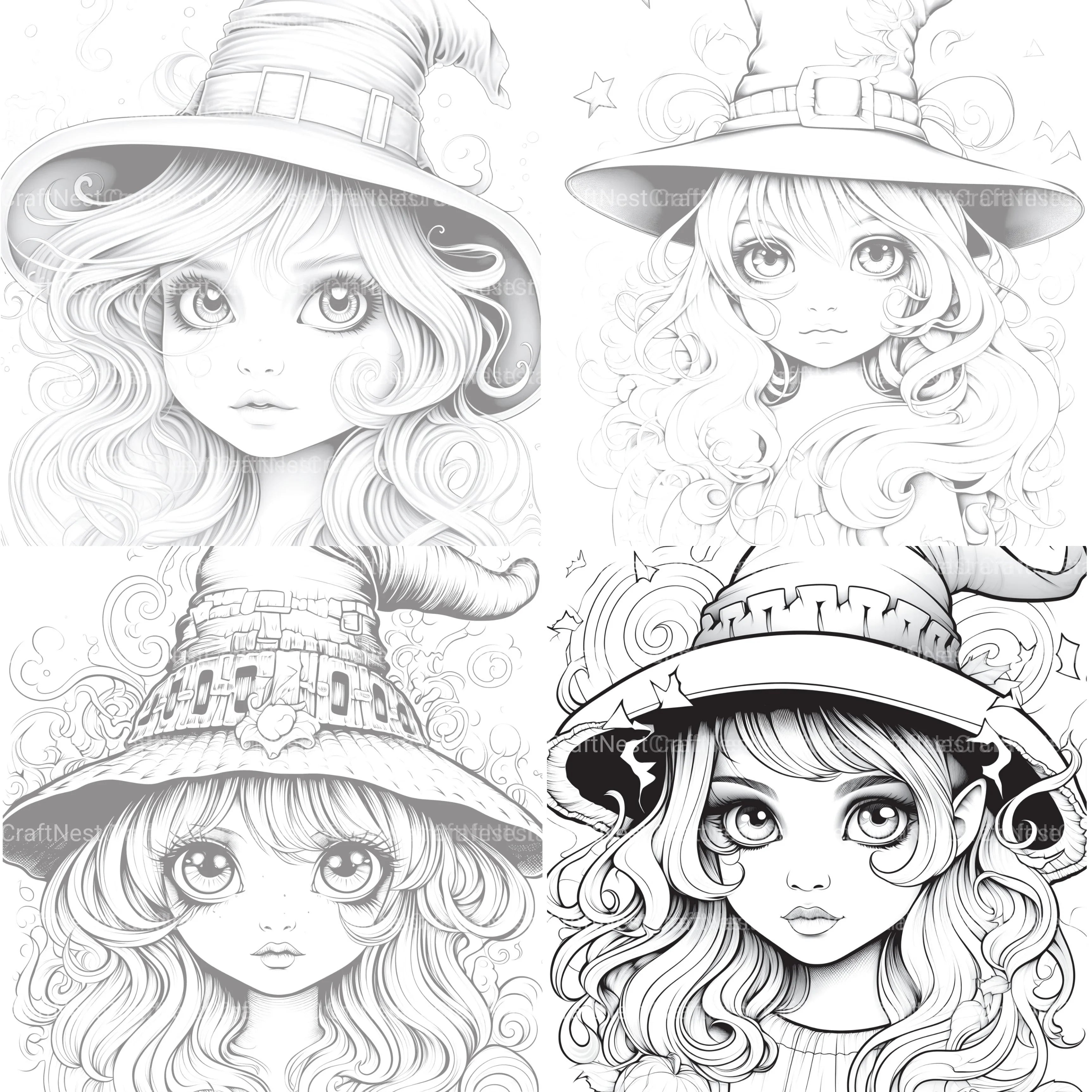 Cute Witch Coloring Book - CraftNest - Digital Crafting and Art