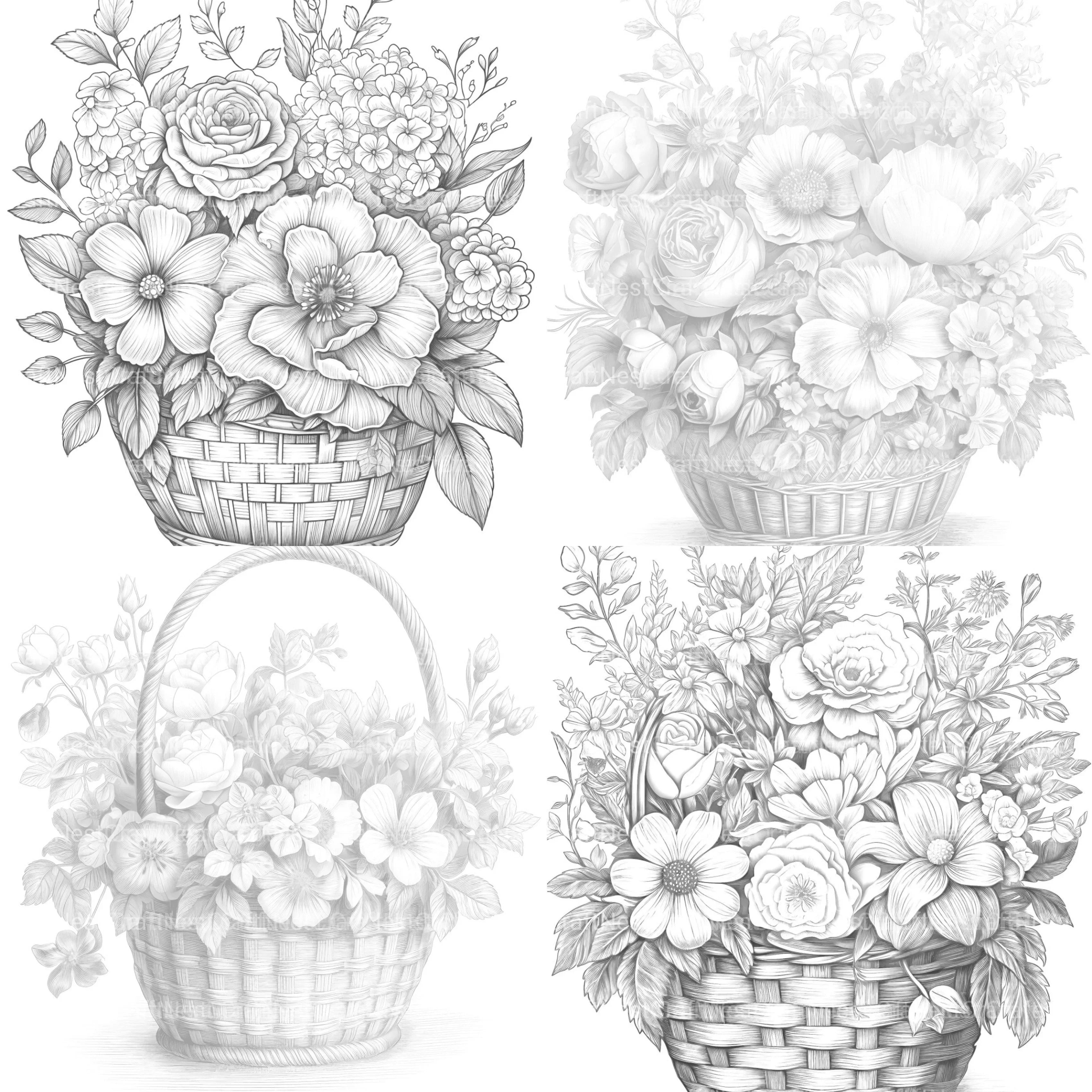 Flower Basket Coloring Book - CraftNest - Digital Crafting and Art