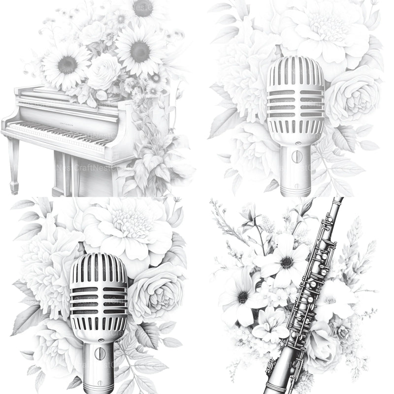 Flower Instrument Coloring Book - CraftNest - Digital Crafting and Art