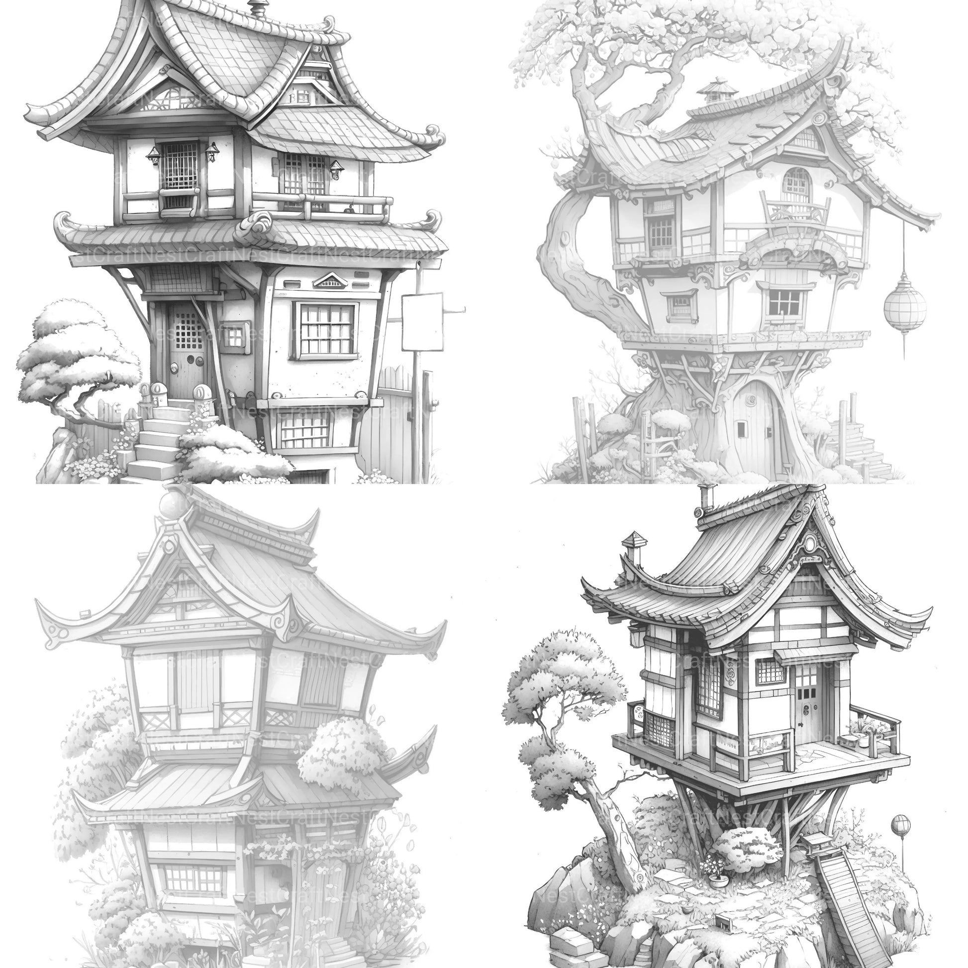 Japanese Tiny House Coloring Book - CraftNest - Digital Crafting and Art