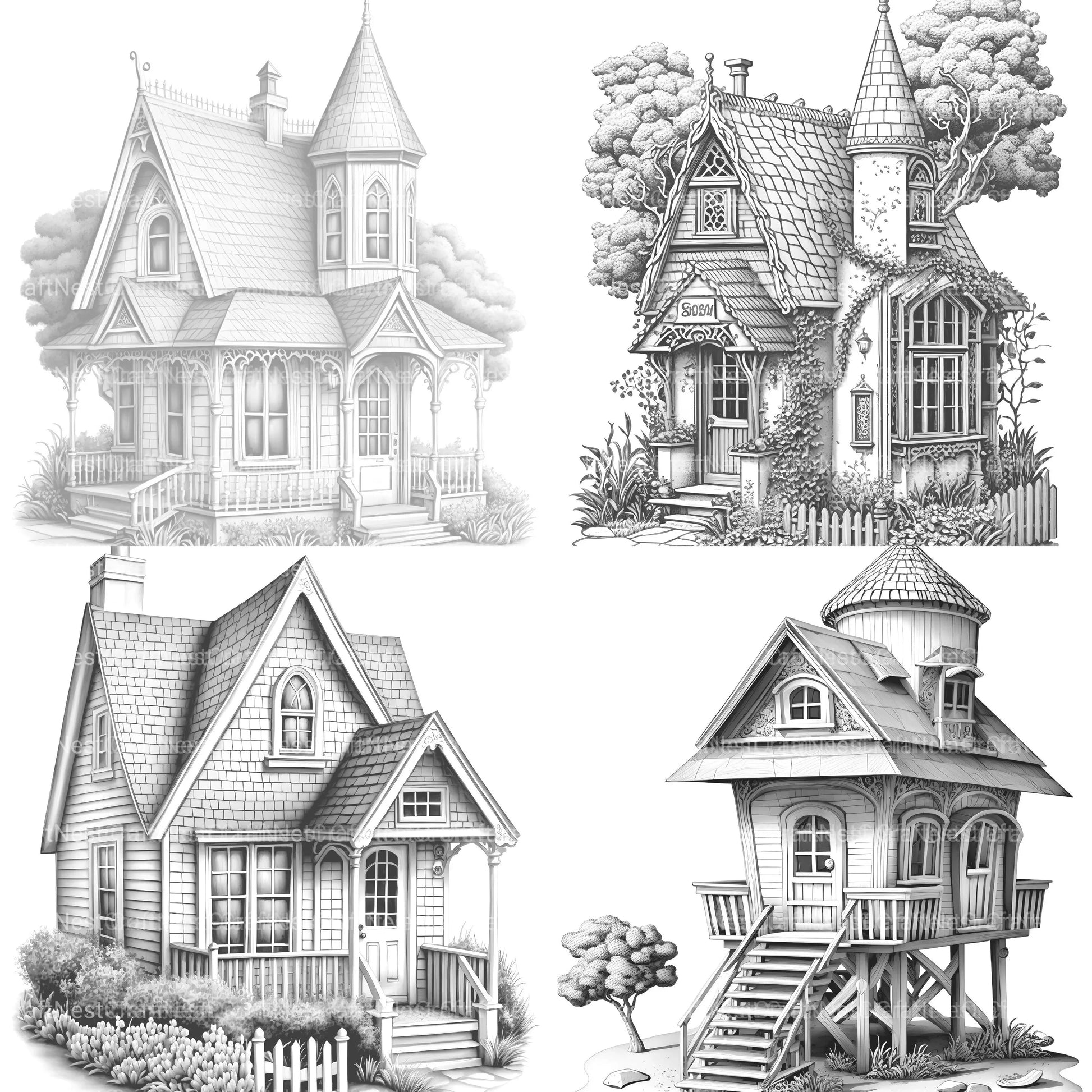 Mixed Style Tiny House Coloring Book - CraftNest - Digital Crafting and Art