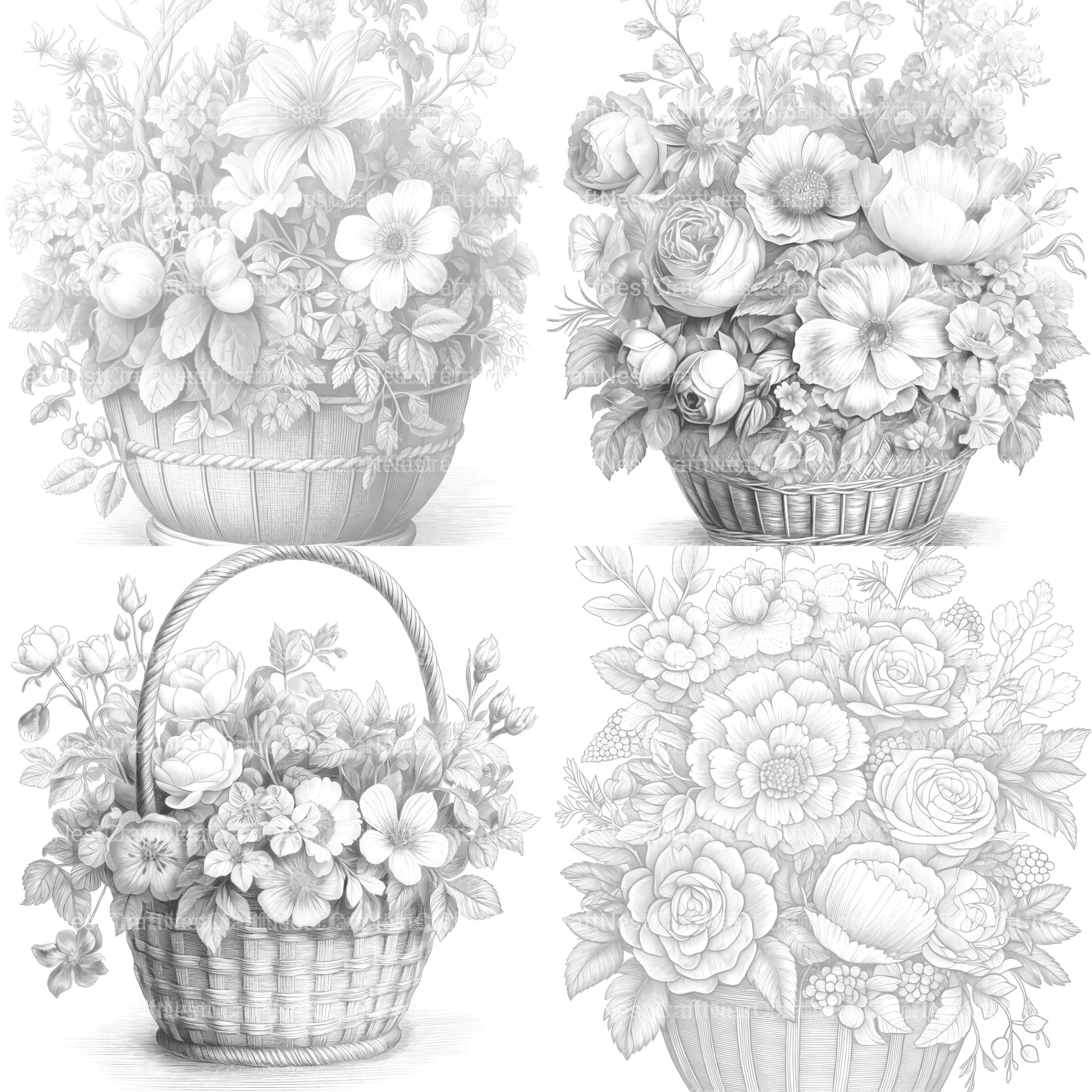Flower Basket Coloring Book - CraftNest - Digital Crafting and Art