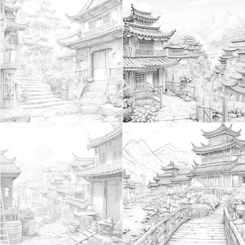Old Chinese Villages Coloring Book - CraftNest - Digital Crafting and Art
