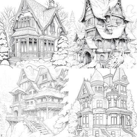 Winter Houses Coloring Book - CraftNest - Digital Crafting and Art