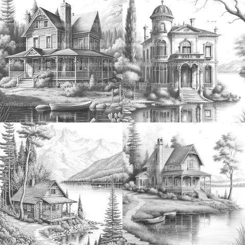 Lake Houses Coloring Book - CraftNest - Digital Crafting and Art