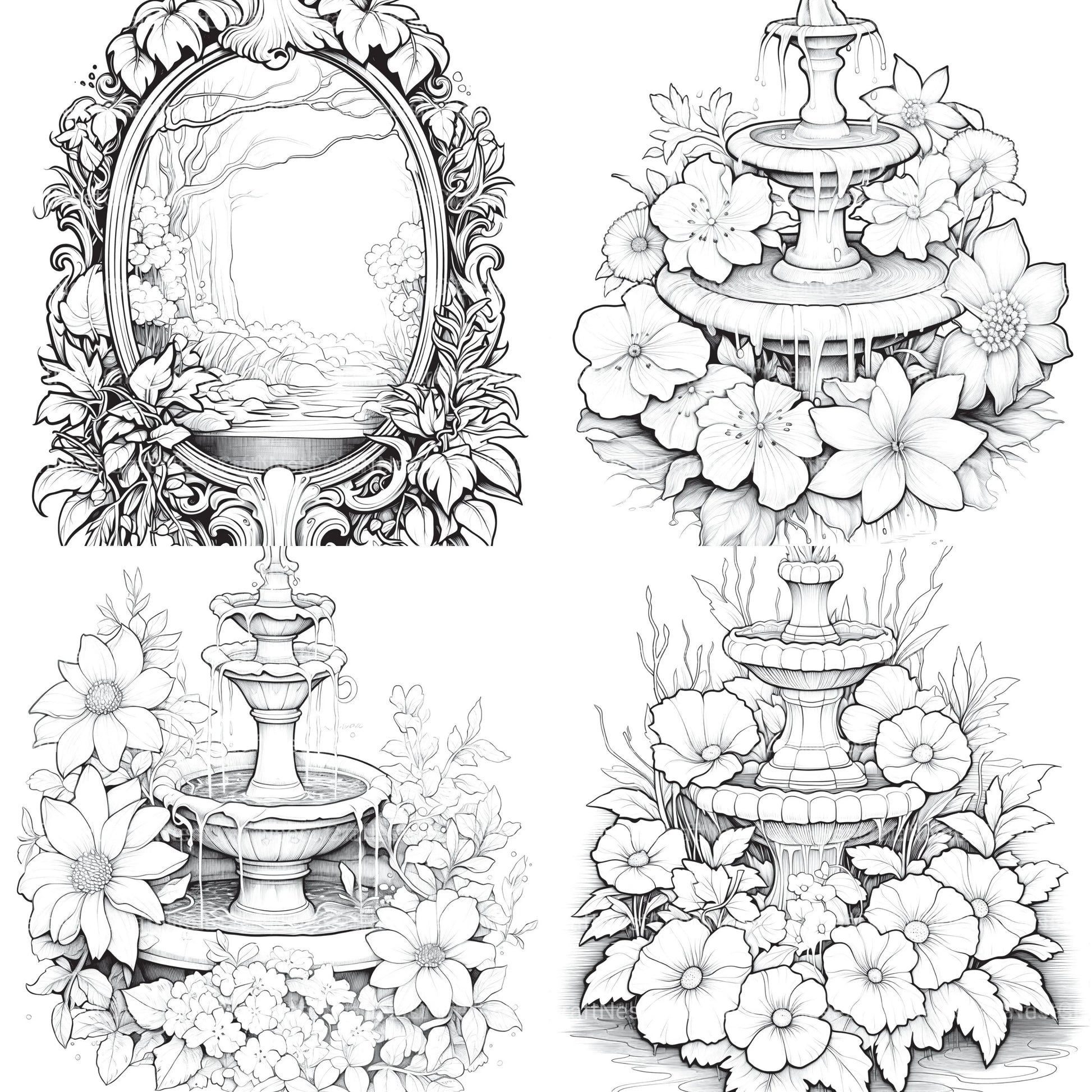 Blooming Fountain Coloring Book - CraftNest - Digital Crafting and Art