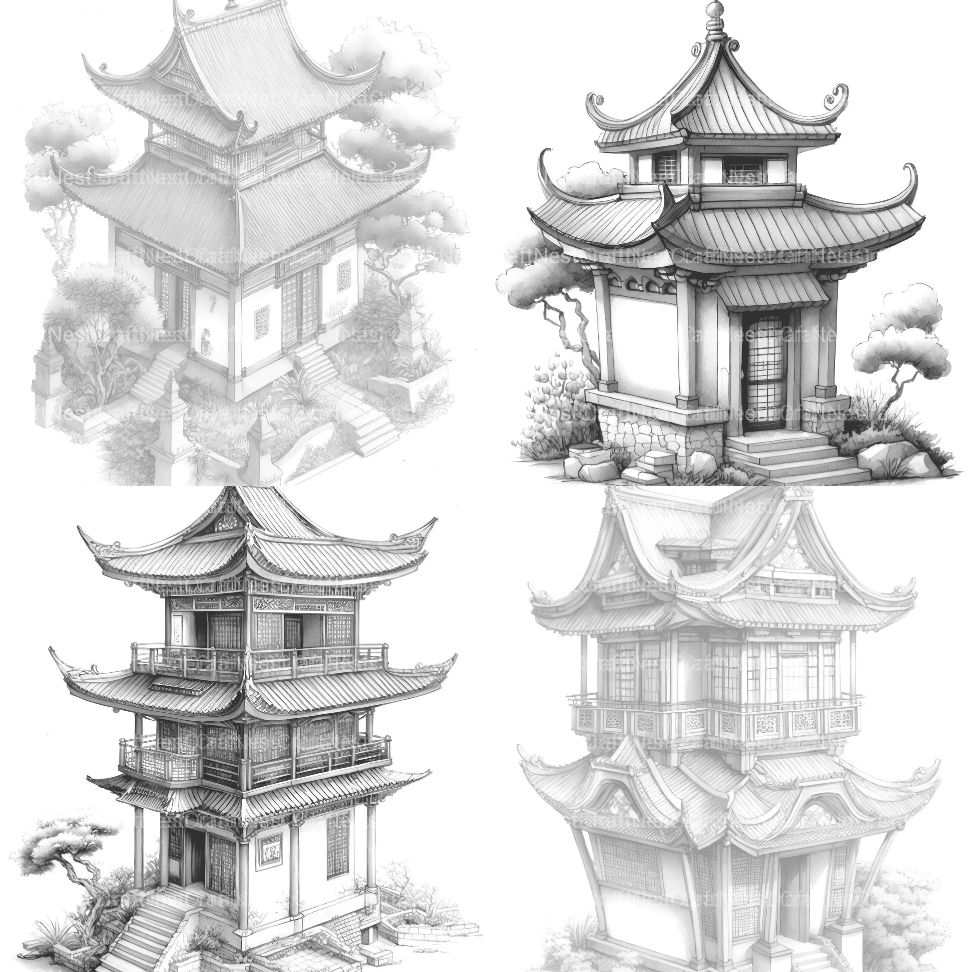 Chinese Tiny House Coloring Book - CraftNest - Digital Crafting and Art
