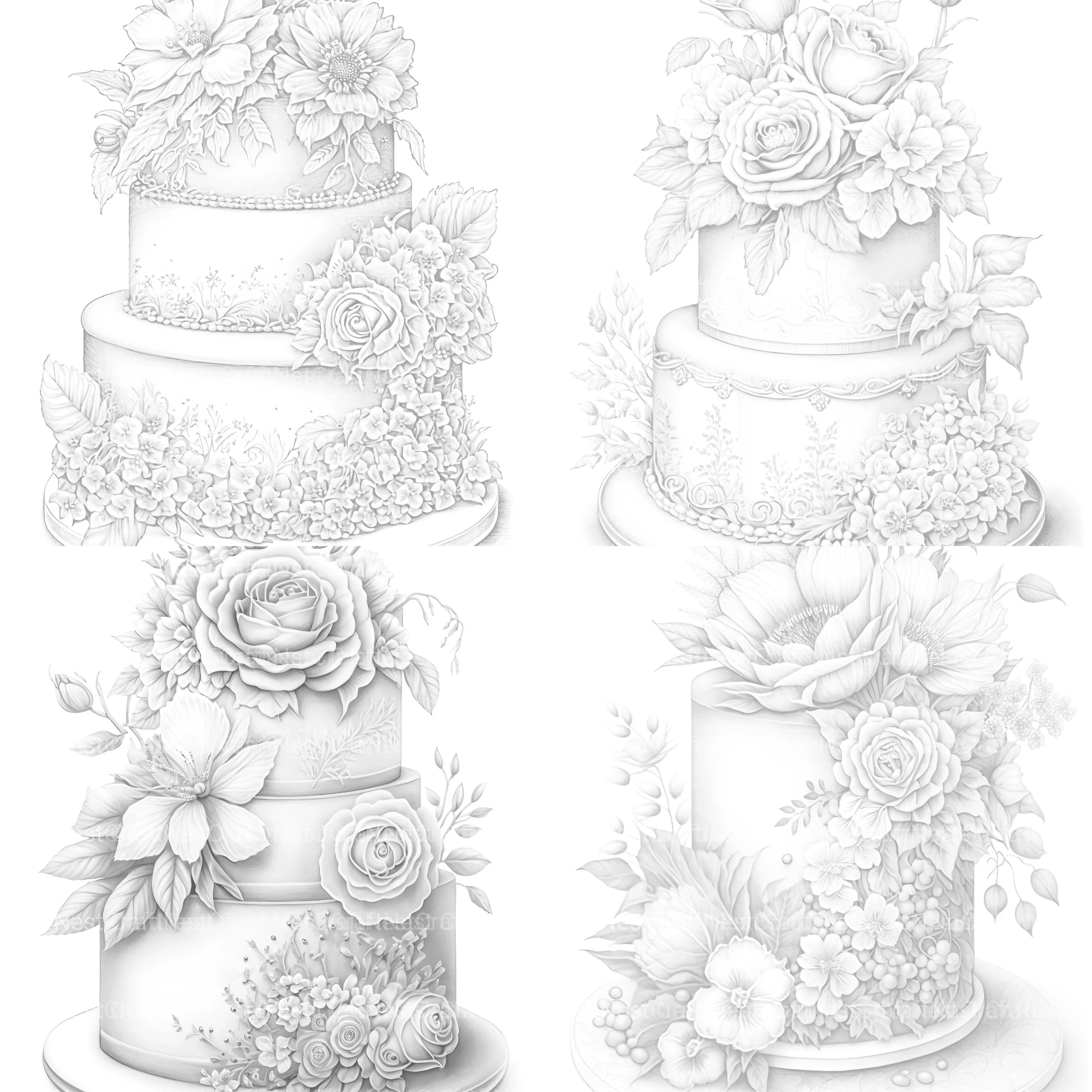 Floral Wedding Cake Coloring Book - CraftNest - Digital Crafting and Art