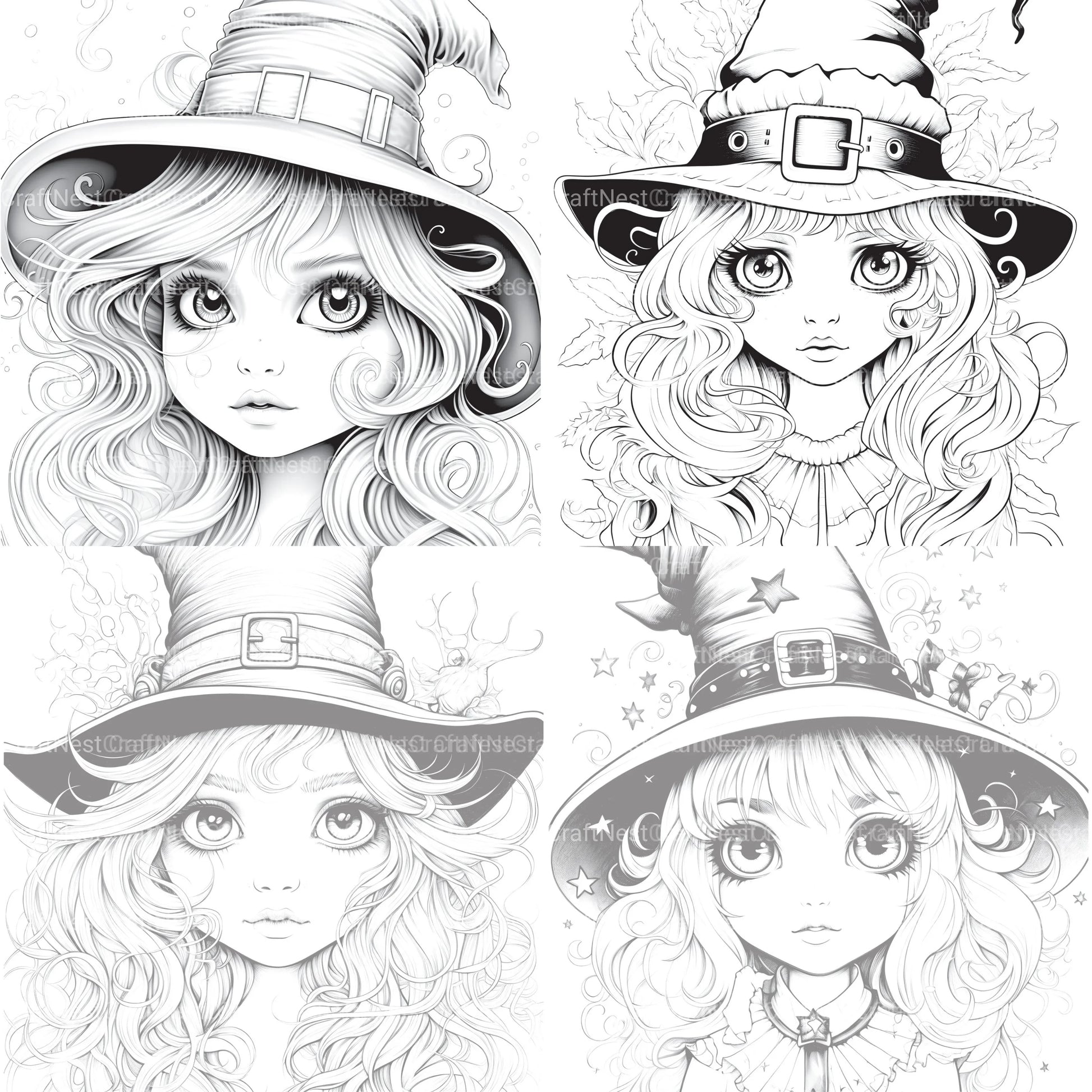 Cute Witch Coloring Book - CraftNest - Digital Crafting and Art