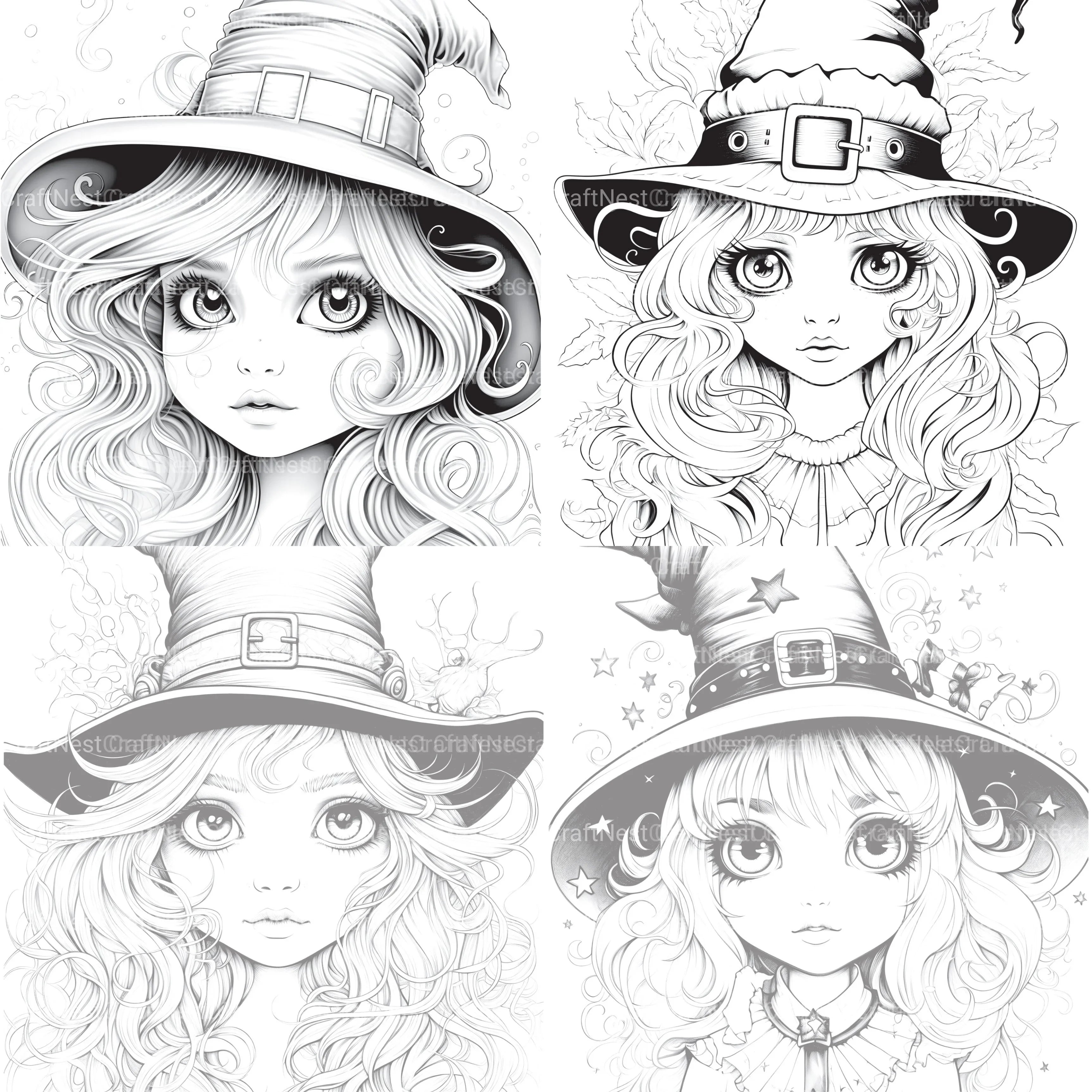 Cute Witch Coloring Book - CraftNest - Digital Crafting and Art