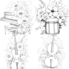 Flower Instrument Coloring Book - CraftNest - Digital Crafting and Art