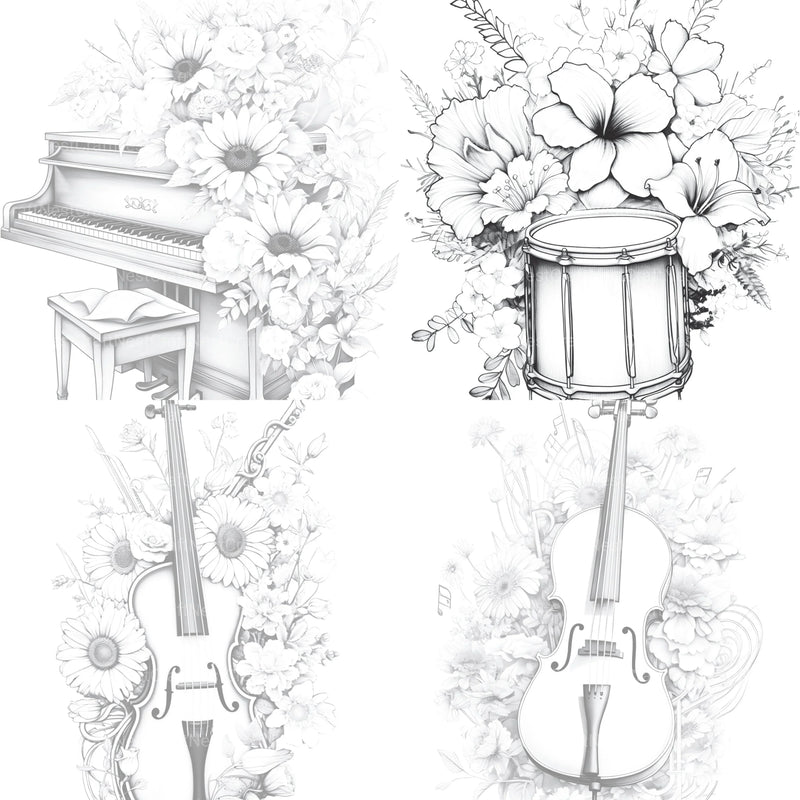Flower Instrument Coloring Book - CraftNest - Digital Crafting and Art