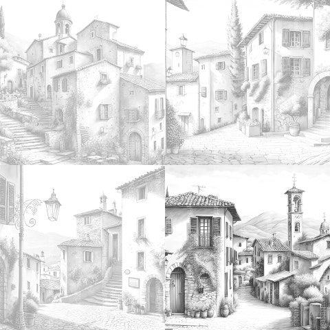 Italian Village Landscapes Coloring Book - CraftNest - Digital Crafting and Art