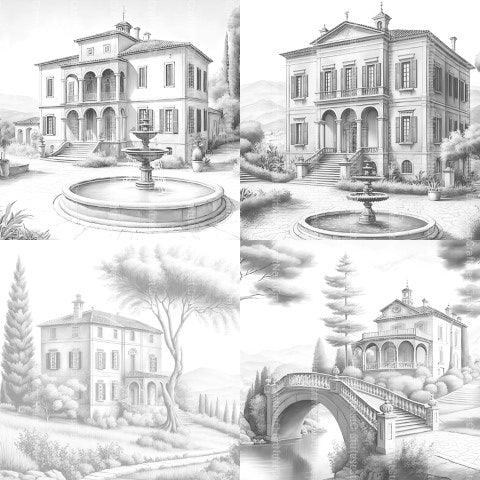 Old Italian Country Houses Coloring Book - CraftNest - Digital Crafting and Art