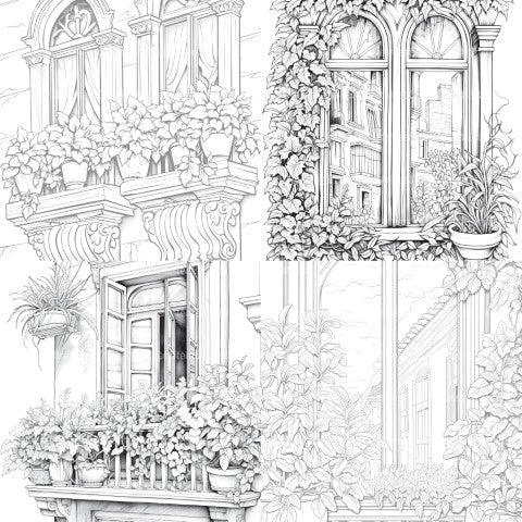 Mediterranean Windows Coloring Book - CraftNest - Digital Crafting and Art