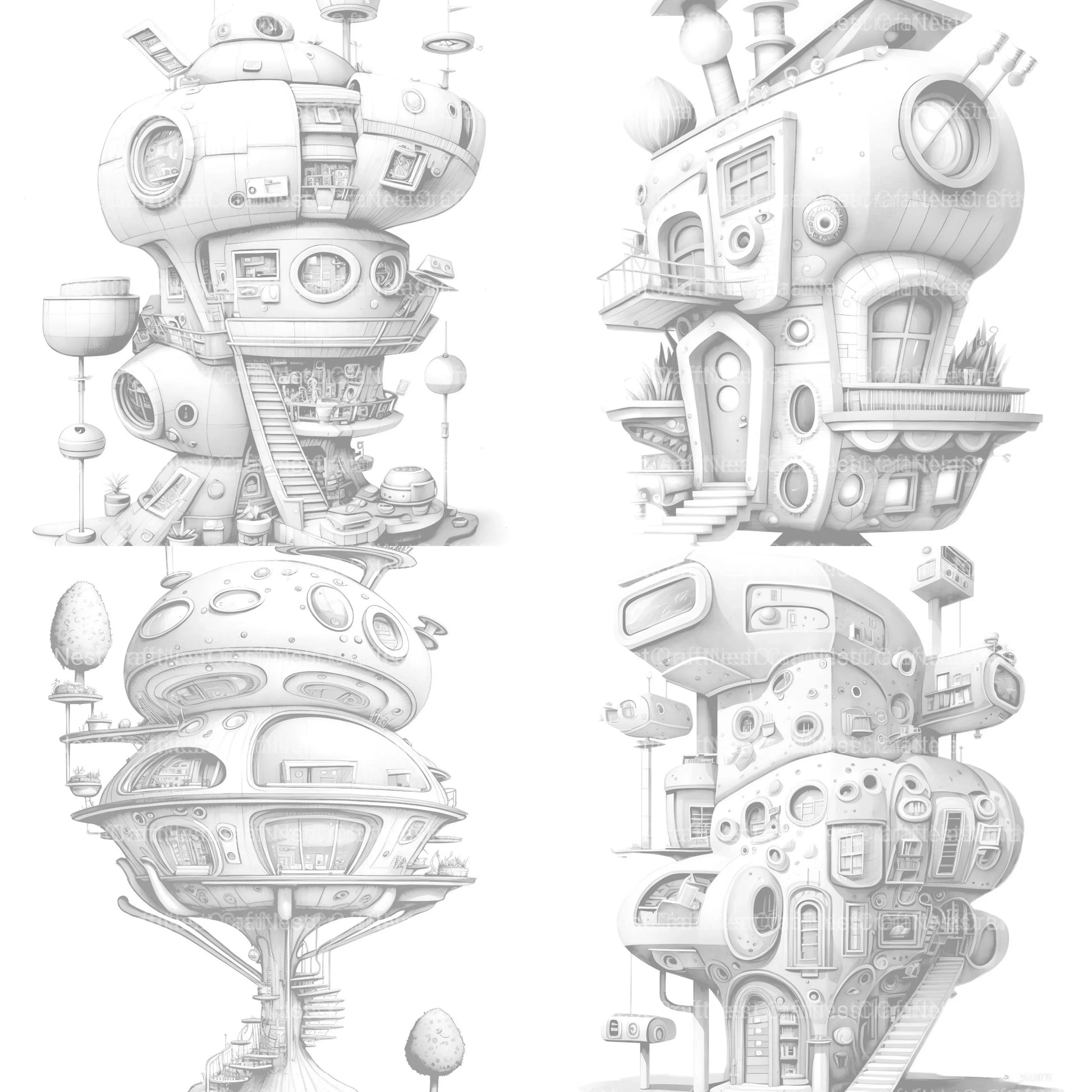 Futuristic Tiny House Coloring Book - CraftNest - Digital Crafting and Art