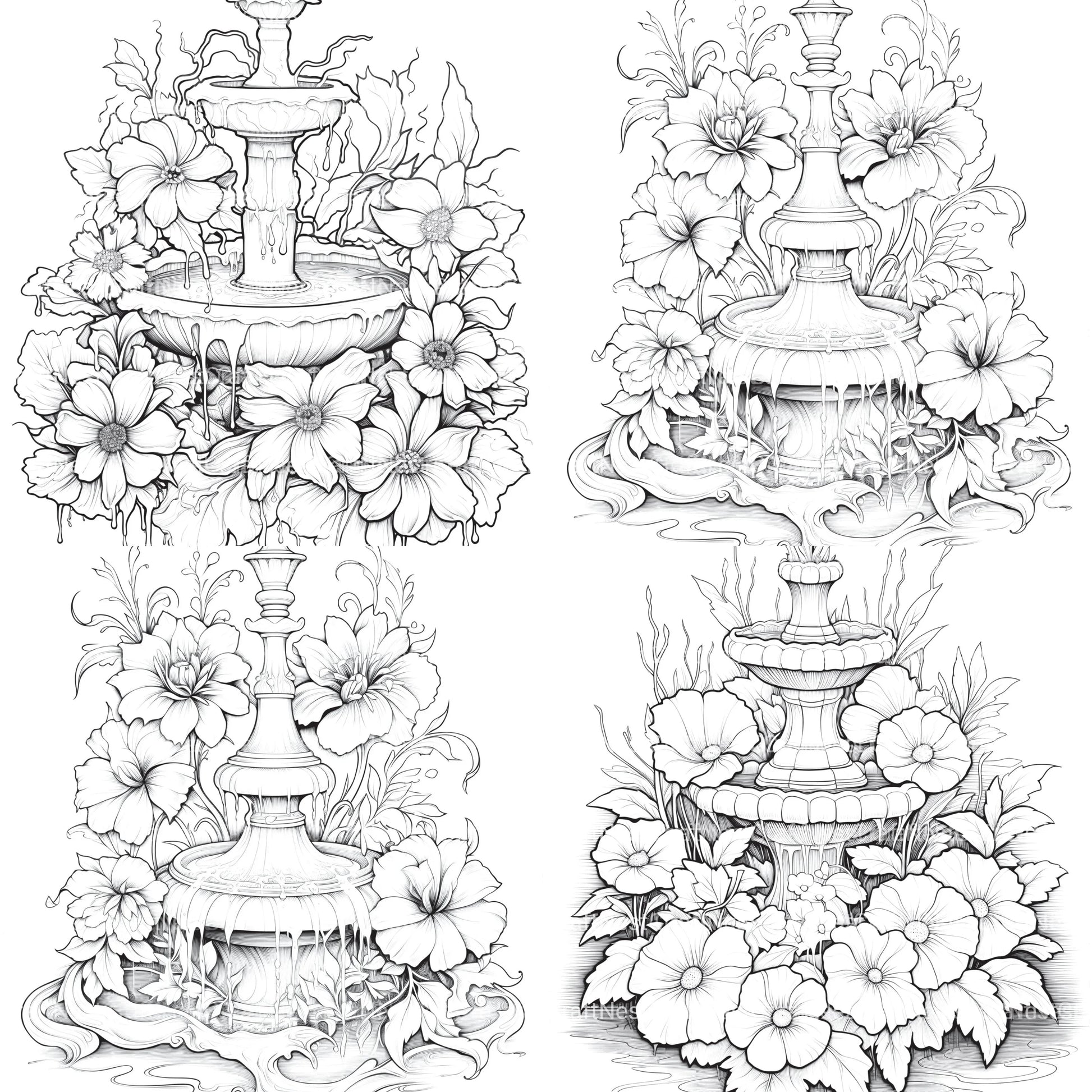 Blooming Fountain Coloring Book - CraftNest - Digital Crafting and Art