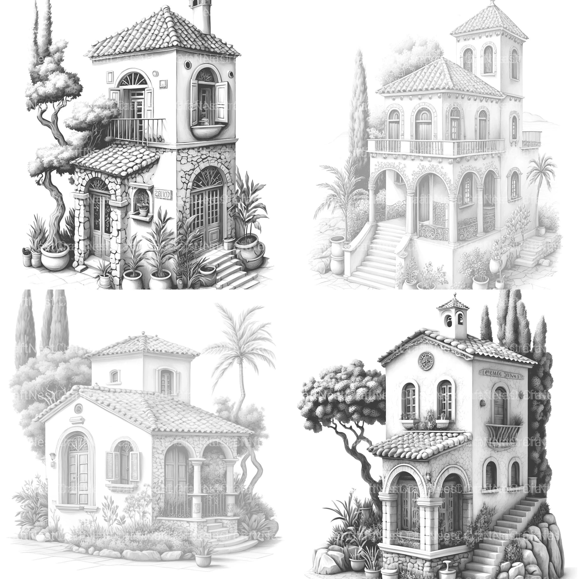 Mediterranean Tiny House Coloring Book - CraftNest - Digital Crafting and Art