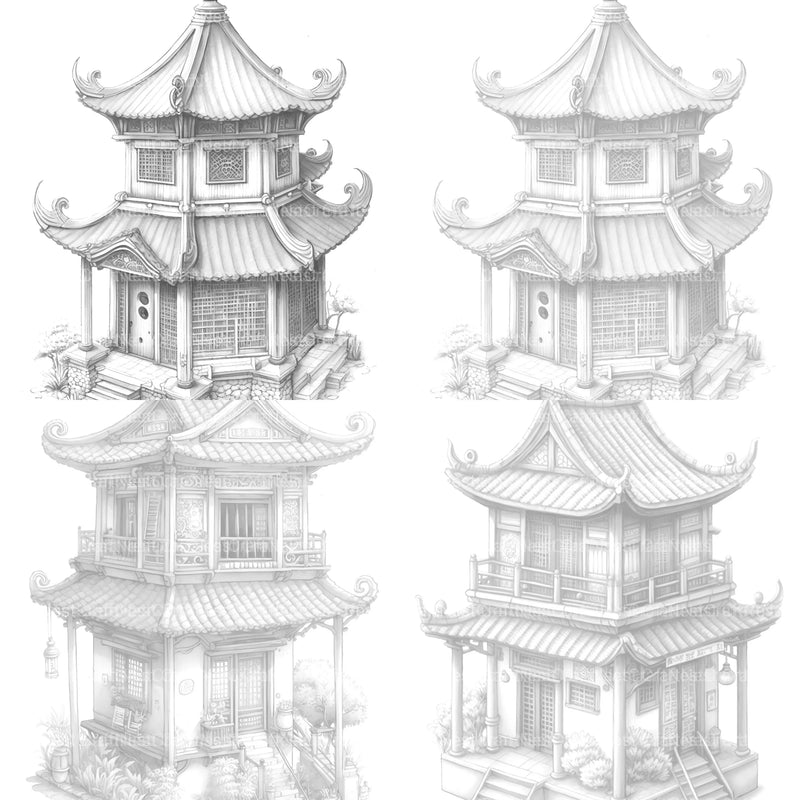 Chinese Tiny House Coloring Book - CraftNest - Digital Crafting and Art