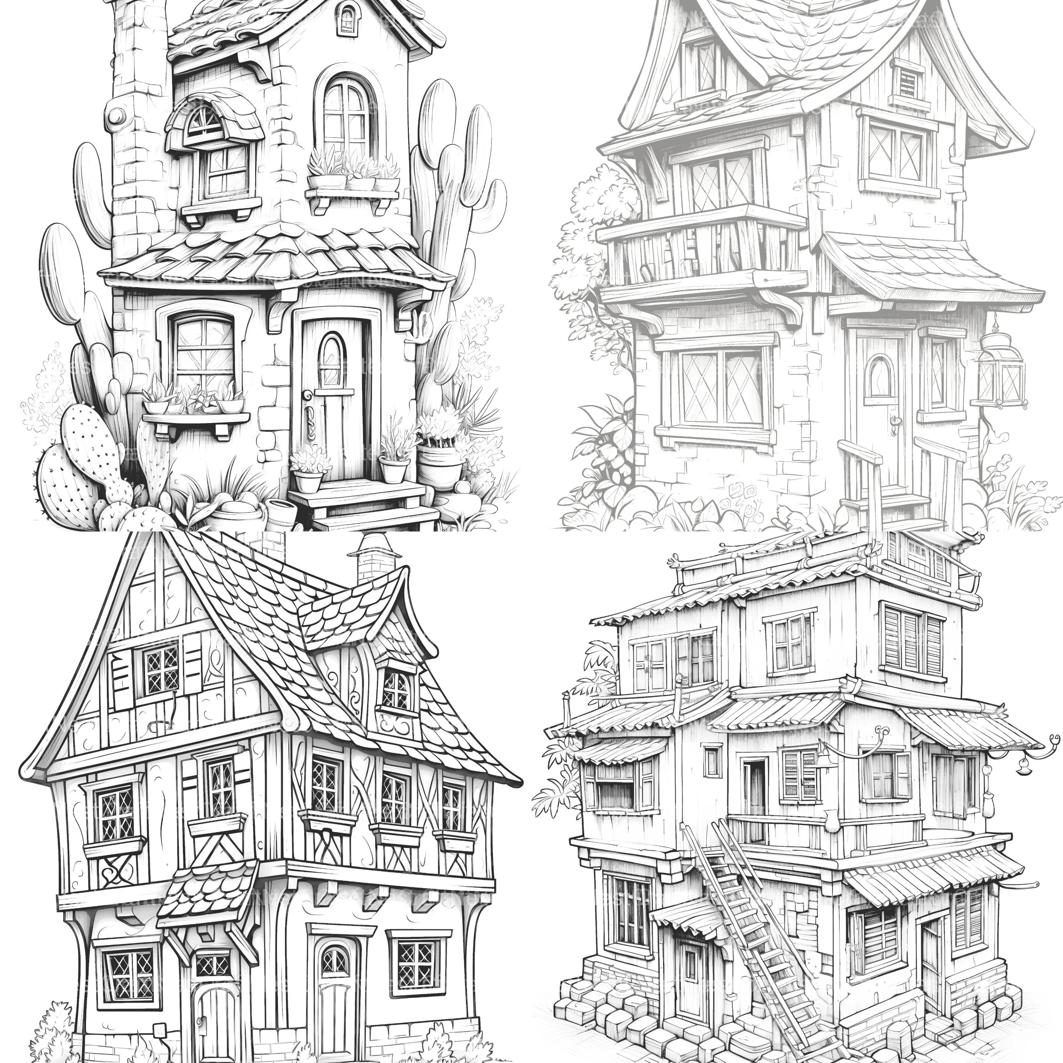 Mixed Tiny House Coloring Book - CraftNest - Digital Crafting and Art