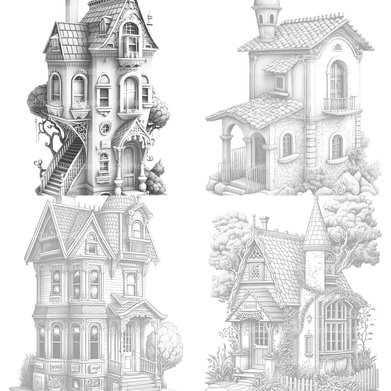 Mixed Style Tiny House Coloring Book - CraftNest - Digital Crafting and Art