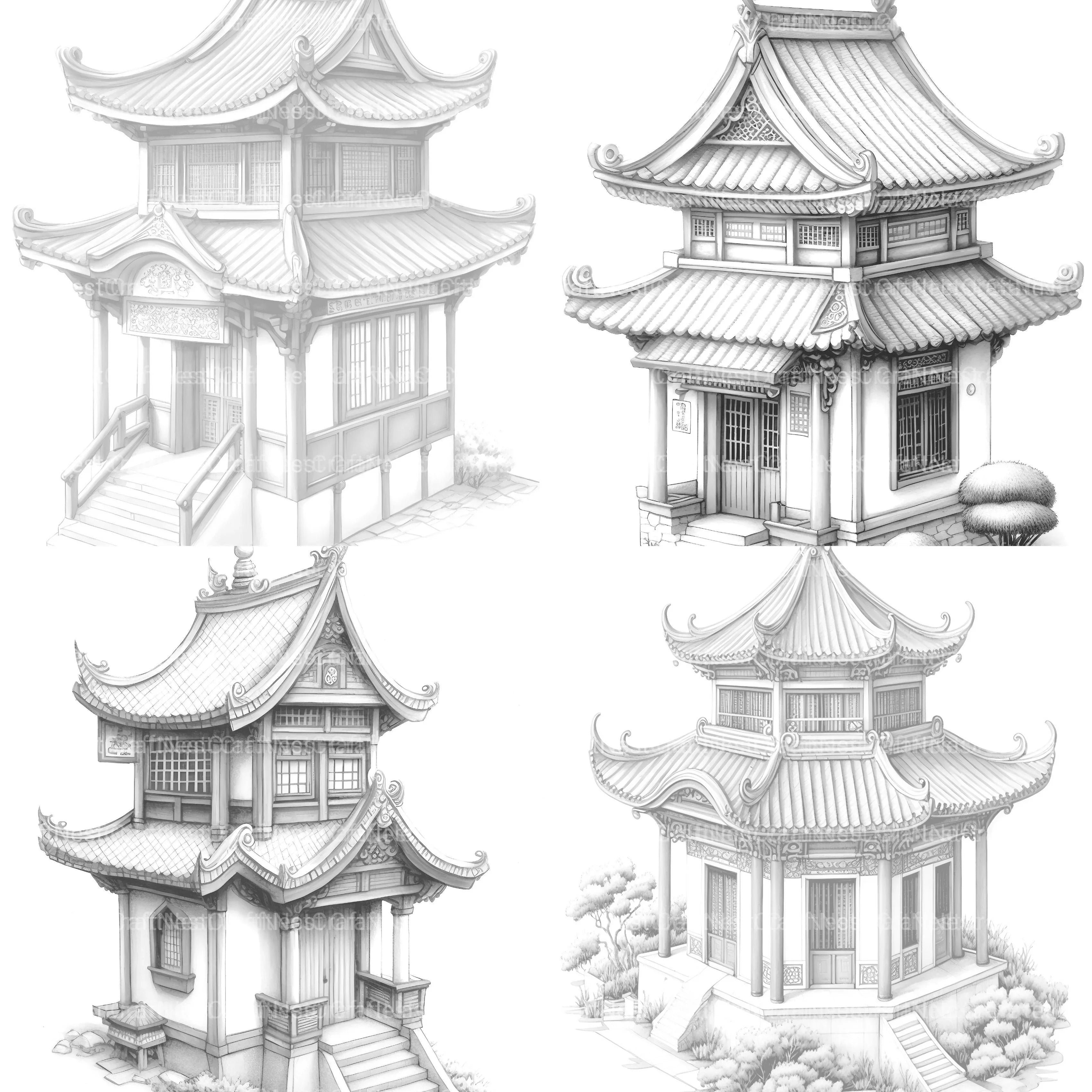 Chinese Tiny House Coloring Book - CraftNest - Digital Crafting and Art
