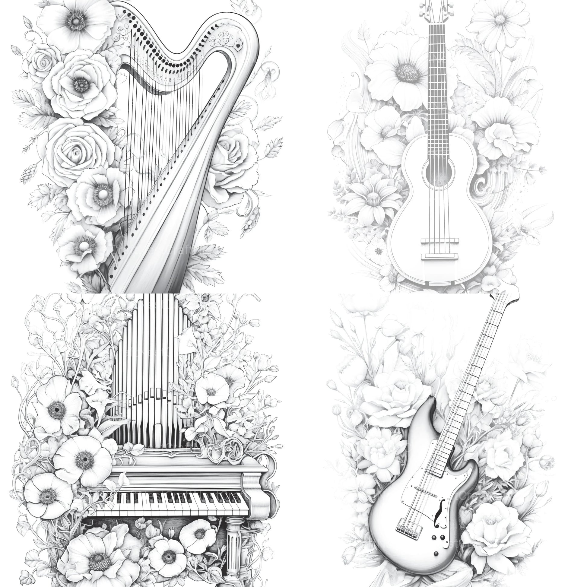 Flower Instrument Coloring Book - CraftNest - Digital Crafting and Art