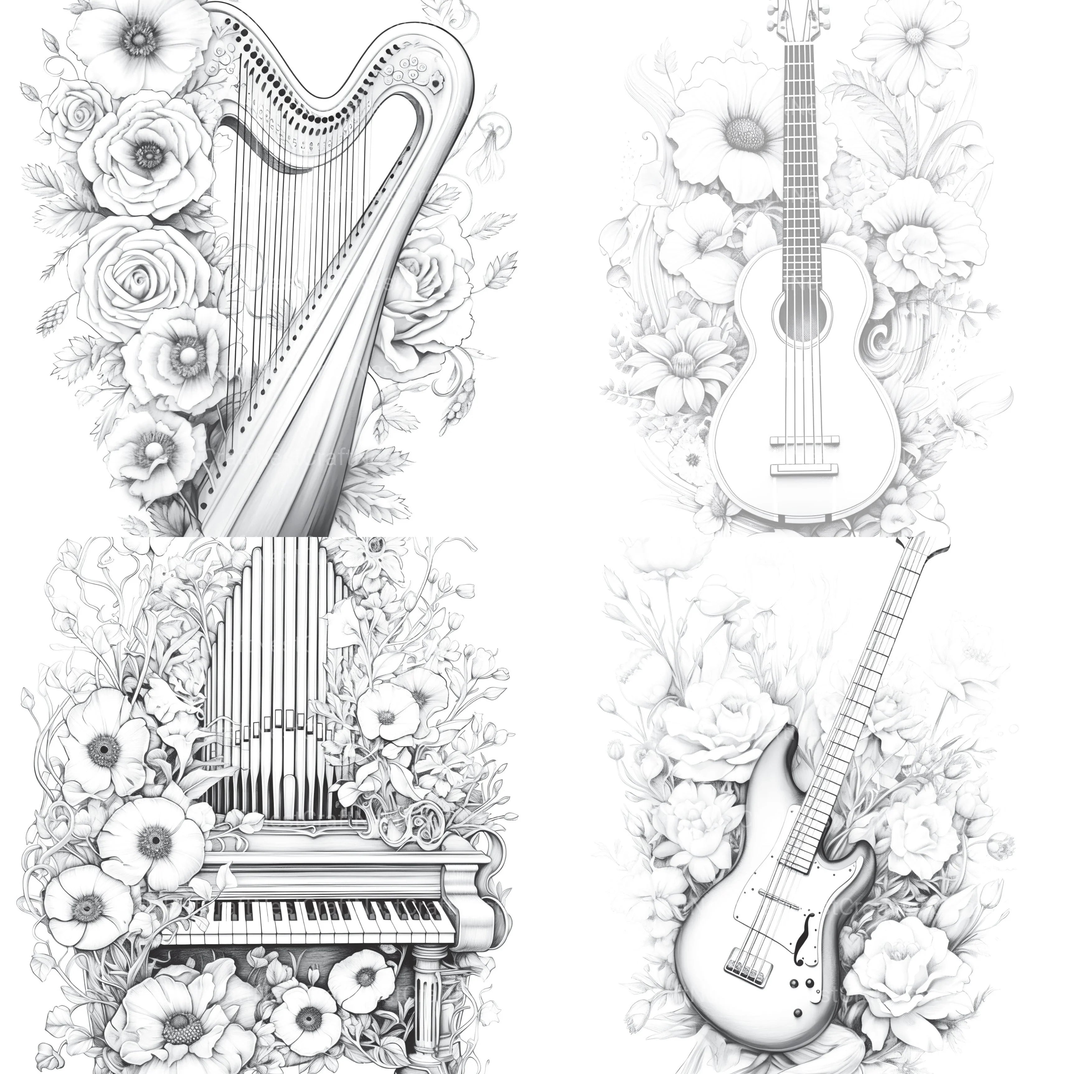 Flower Instrument Coloring Book - CraftNest - Digital Crafting and Art